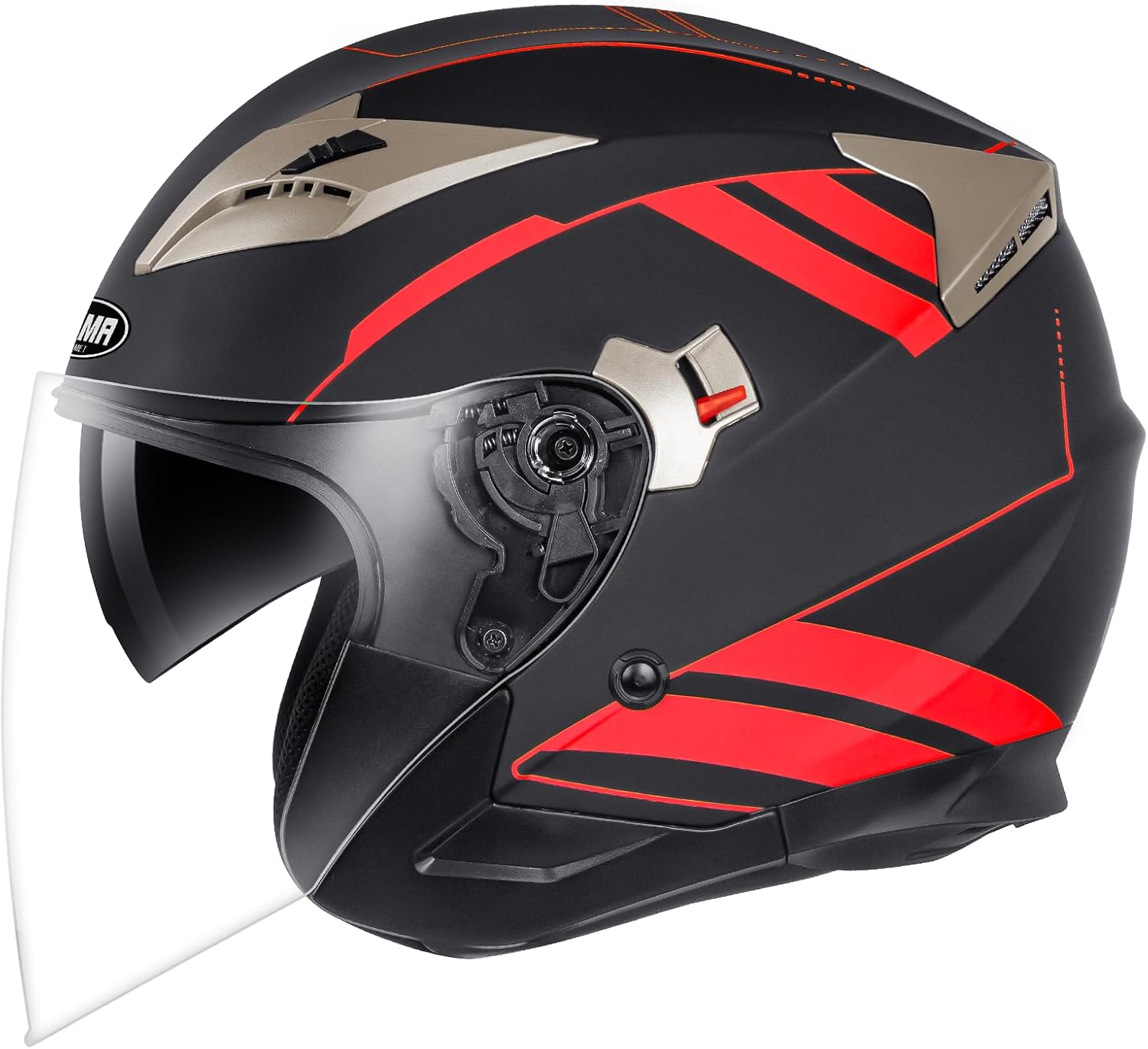 YEMA Open Face Motorcycle Helmets, DOT Approved 3/4 Moped Helmet Dual Visor Quick Release Buckle, Helmets for Adults Motorcycle Men Women Helmets for Moped Scooter Streey