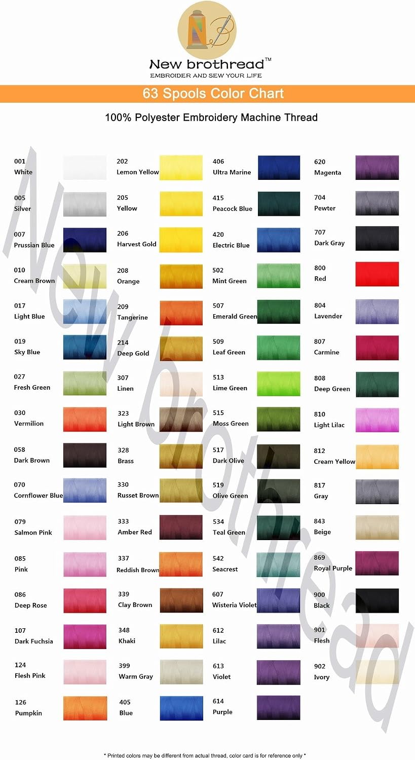 New brothread 63 Colors Polyester Embroidery Machine Thread Kit | Colors Compatible with Brother, 40WT, 500M/550Y spool