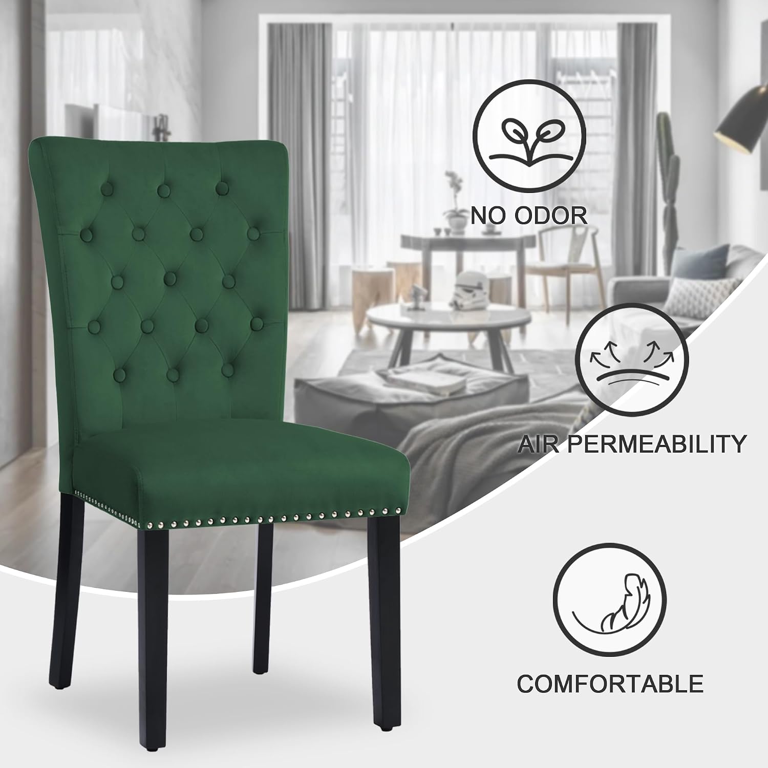 adochr Velvet Dining Chairs Set of 2, Parsons Kitchen Chair, Blue