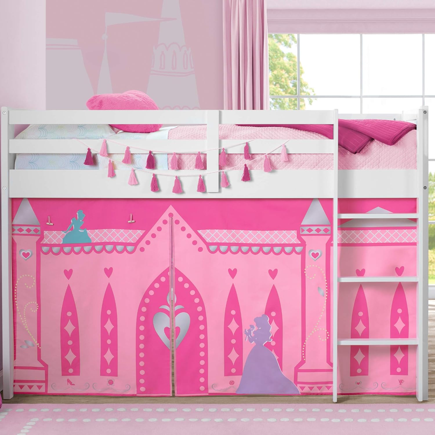 Delta Children Twin Loft Bed with Guardrail and Ladder (Coordinates with Loft Bed Tents Sold Separately), White