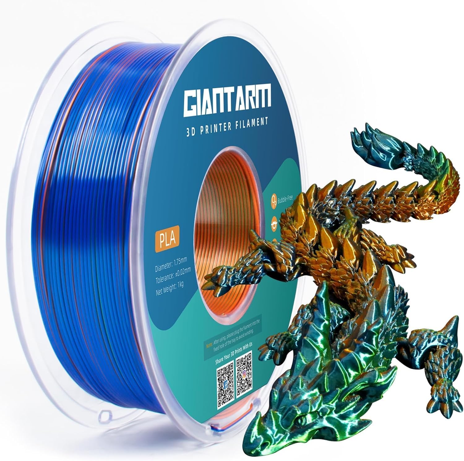 GIANTARM 3D Printer Filament, Silk Gold Pla Filament, 1Kg(2.2lbs) Spool, 1.75mm Dimension Accuracy +/- 0.03mm, 3D Printing Filament