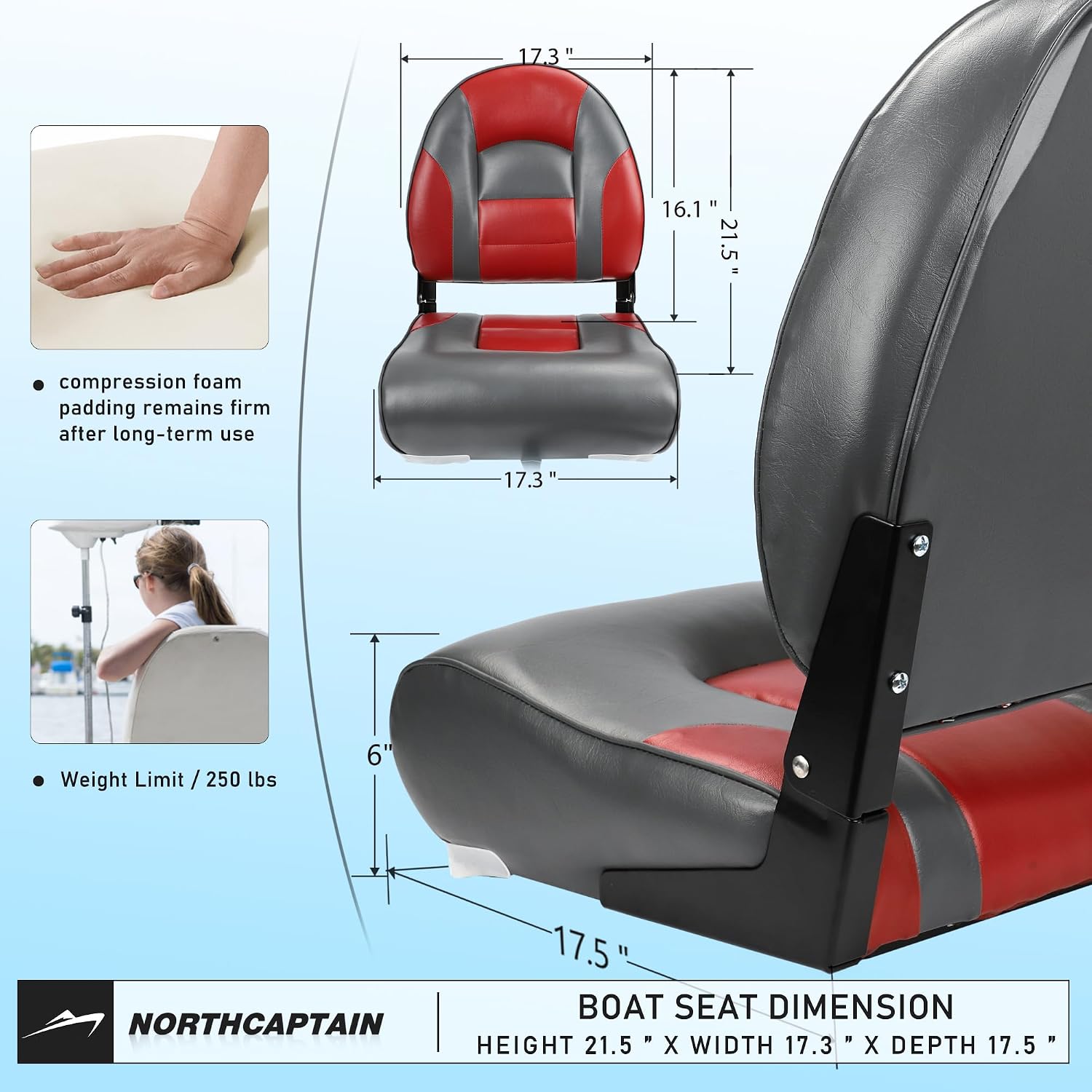 NORTHCAPTAIN Deluxe A Pair of Marine High Back Folding Boat Chair Fishing Boat Seat, for Fishing, Bass/Jon/Pontoon Boat Chairs