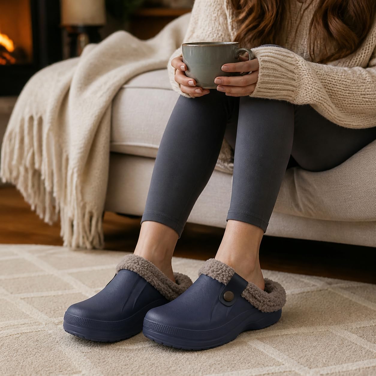 Beslip Fur Lined Clogs for Women & Men Fuzzy Slippers with Memory Foam