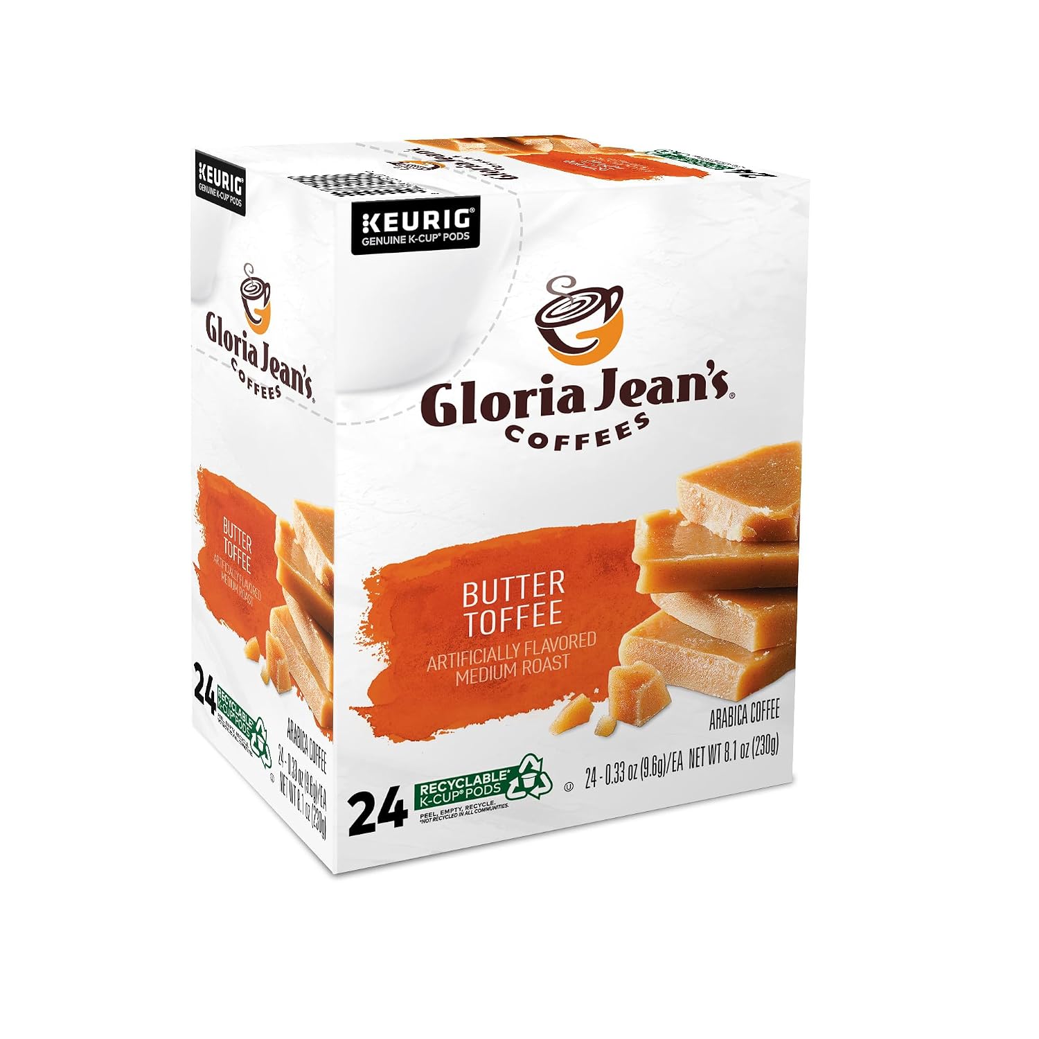 Gloria Jean's Coffees Butter Toffee, Single-Serve Keurig K-Cup Pods, Flavored Medium Roast Coffee, 96 Count
