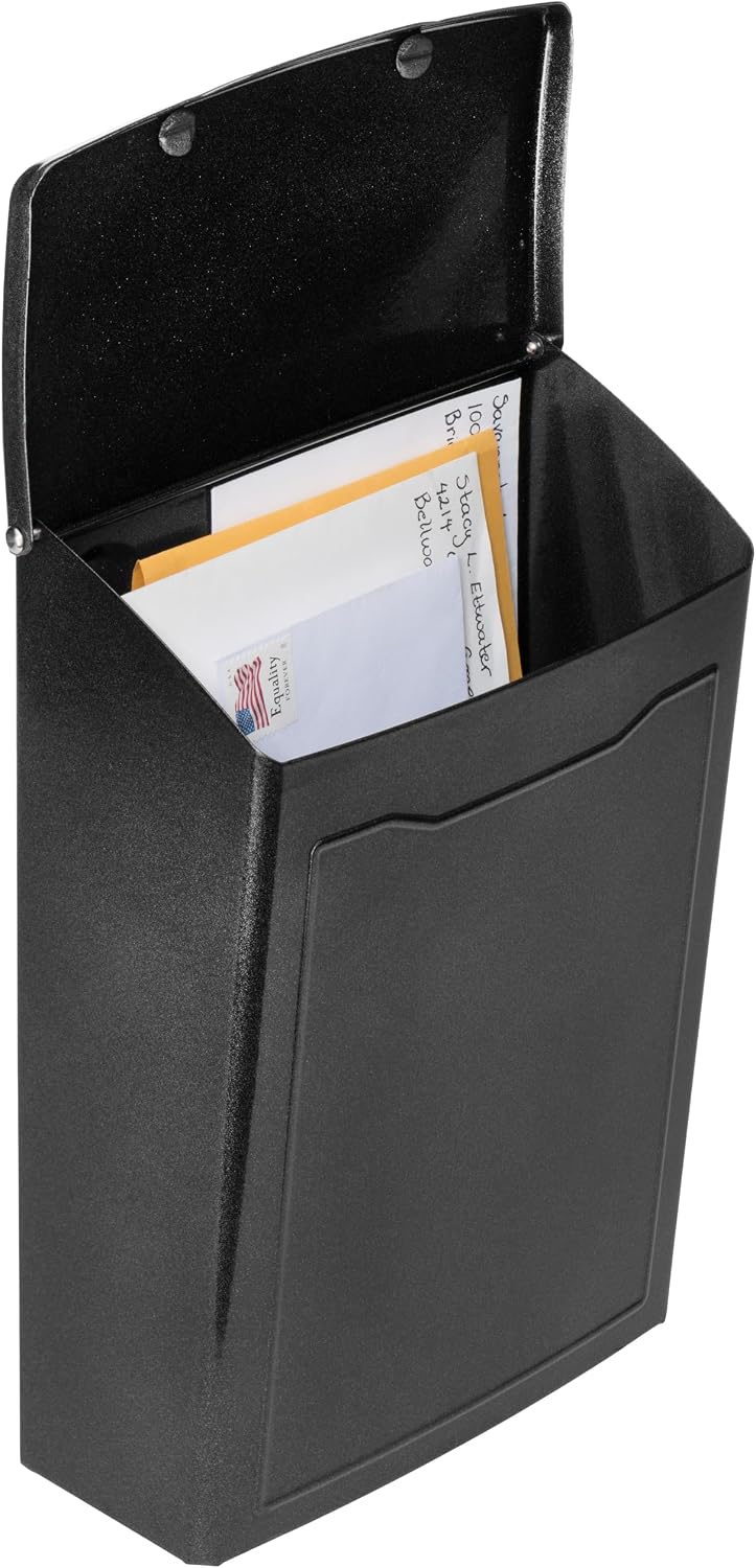 Architectural Mailboxes 2681B Black Marina Wall Mount Mailbox, Small | Galvanized steel build for outside with weather-resistant outdoor construction and a rust-resistant powder-coat finish.