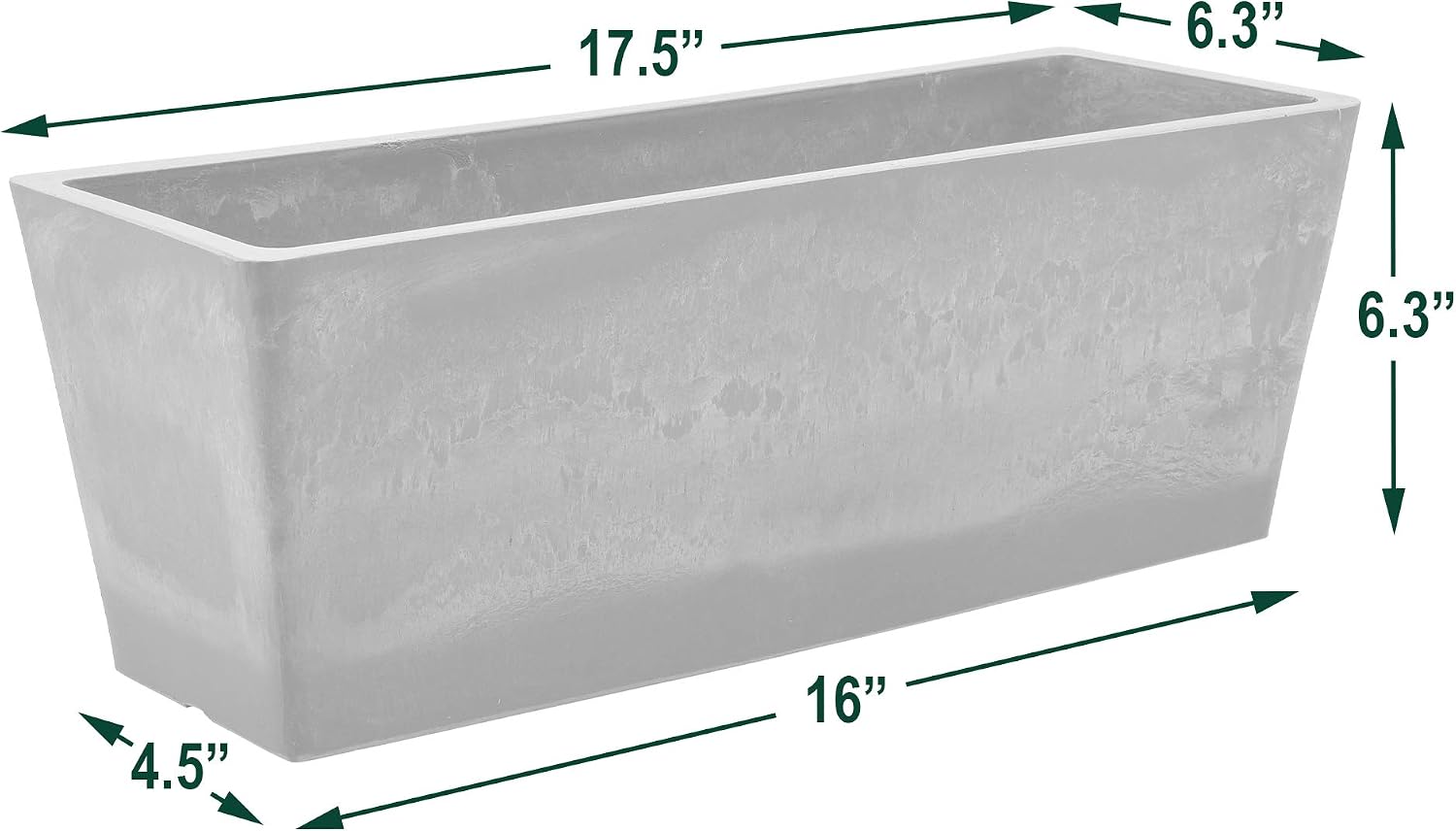 Arcadia Garden Products PSW U45CT Plastic/Stone/Wood Composite Simplicity Window Box, No Drainage Hole (Drillable), 17.5" x 7" x 6", Cement Color
