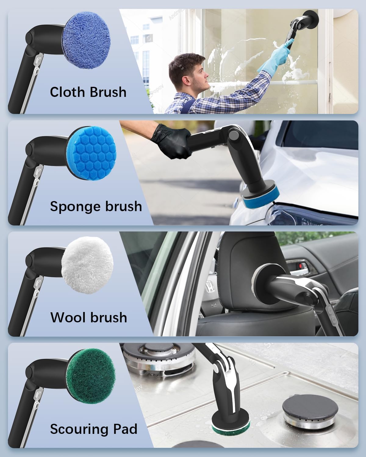Leebein Electric Spin Scrubber, Shower Scrubber with 4 Adjustable Angles and 8 Brush Heads, Electric Scrubber with Long Handle & Remote Controller