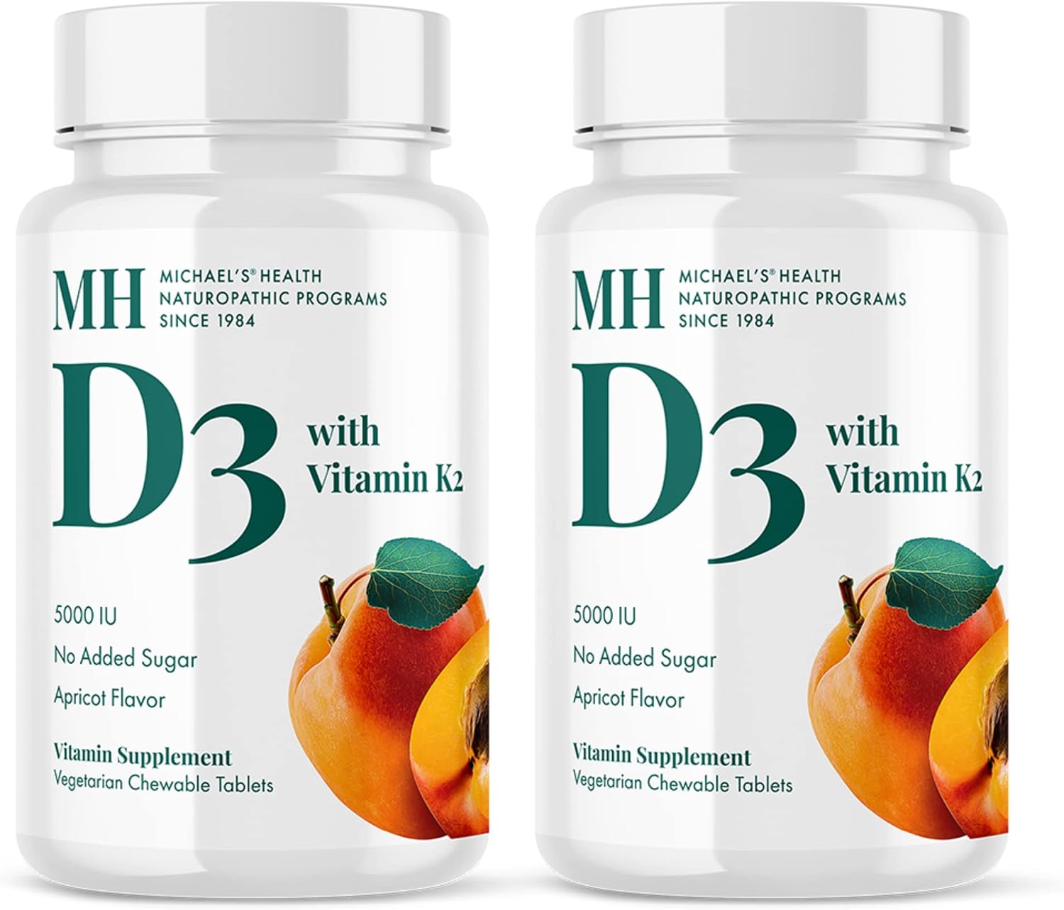 Michael's Health Naturopathic Programs Vitamin D3 with K2 - 90 Chewable Tablets - Apricot Flavor - Skeletal & Immune System Support - No Added Sugar - Vegetarian & Kosher - 90 Servings