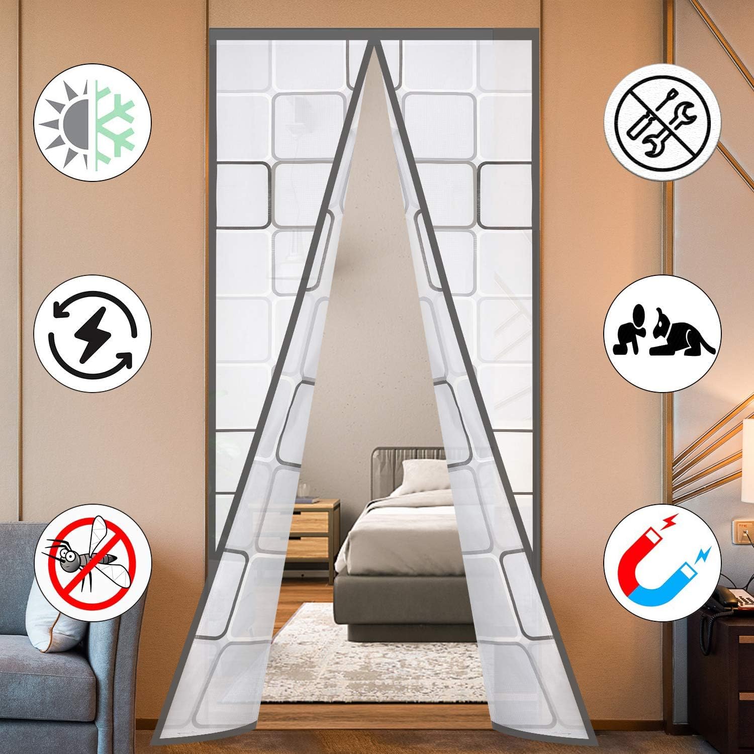 Insulated Door Curtain, Thermal Magnetic Self-Sealing EVA Door Screen Winter Stop Draft Keep Cold Out Door Cover for Kitchen, Bedroom