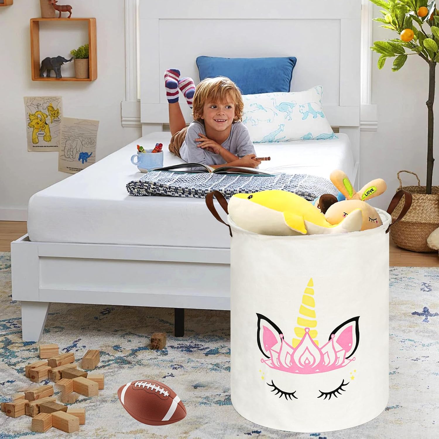 MAIZMZ Kids Hamper Storage Basket Nursery Bins Baby Gift Toy Organizer Box Laundry Basket Large Canvas Collapsible Chest for
