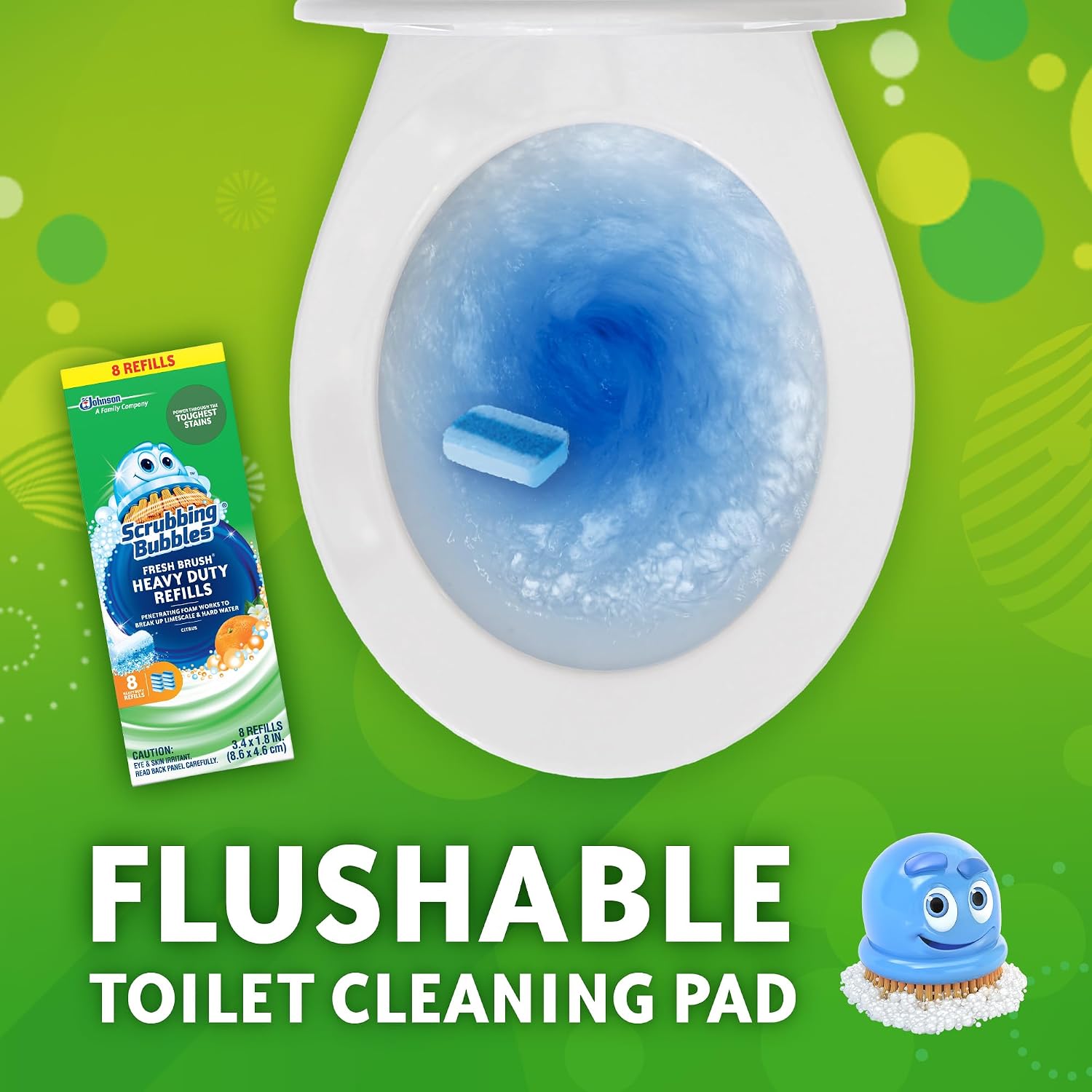 Scrubbing Bubbles Toilet Bowl Wand Cleaner Refills, Fresh Brush Heavy Duty Cleaner Toilet Refill Pads, Removes Limescale & Odors, Citrus Scent, 8 Count (Pack of 1)