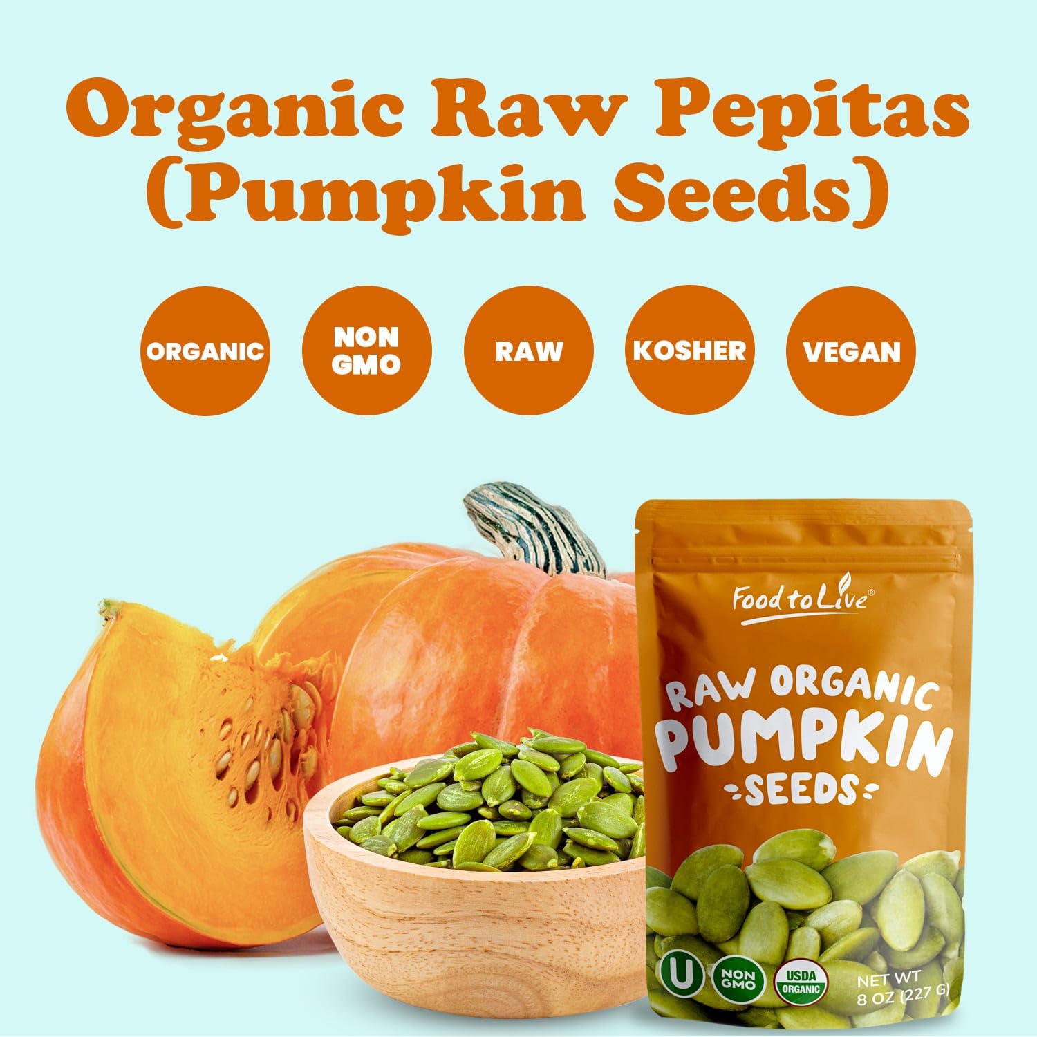 Food to Live Organic Raw Pepitas, 18 Pounds — Non-GMO, Pumpkin Seed Kernels, Unsalted, No Oil, No Shell, Vegan, Kosher, Bulk. Keto Snack.