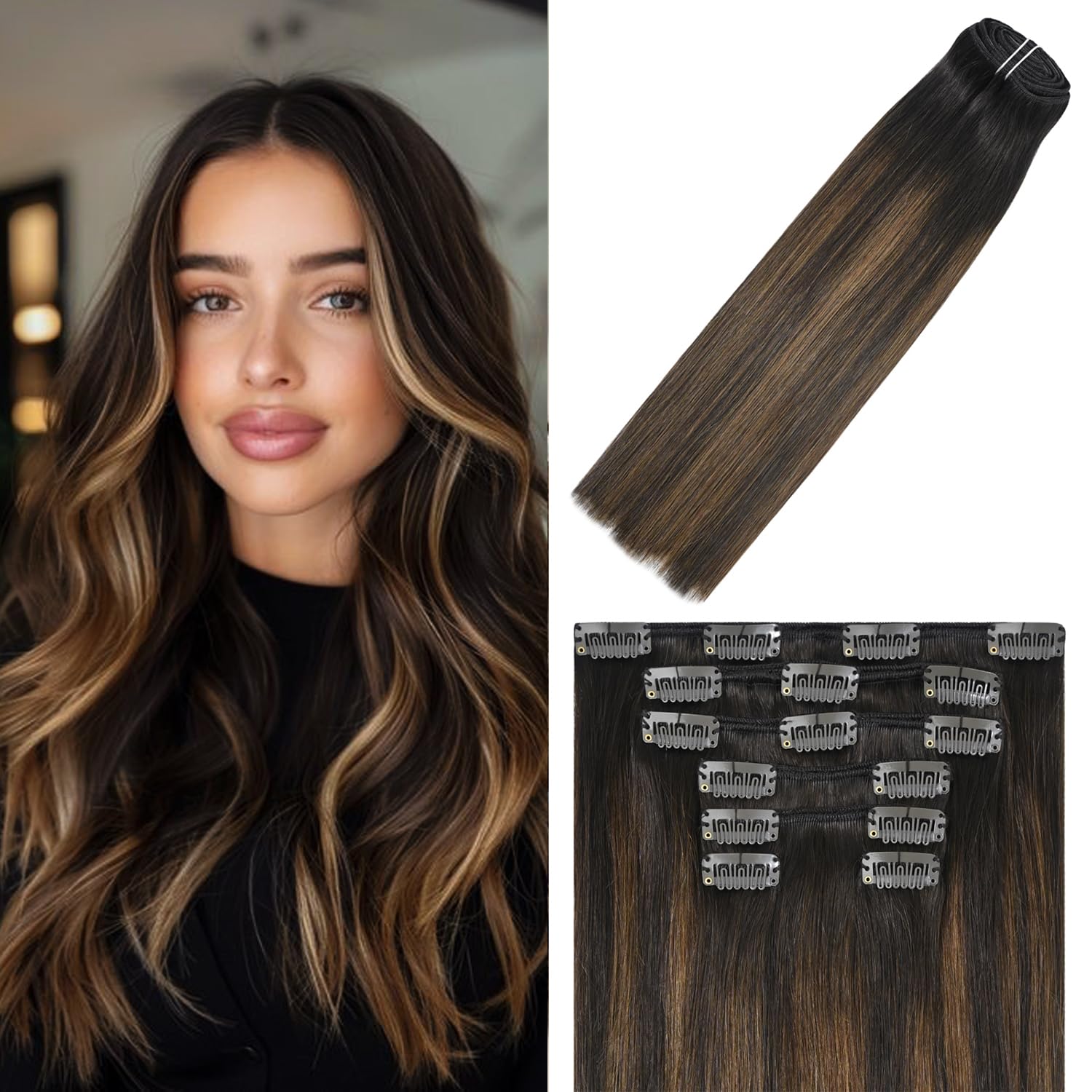 WindTouch Clip In Hair Extensions Human Hair Mixed Bleach Blonde 18Inch 75g Hair Extensions for Women Remy Blonde Extensions Clip in #18p613 7PCS
