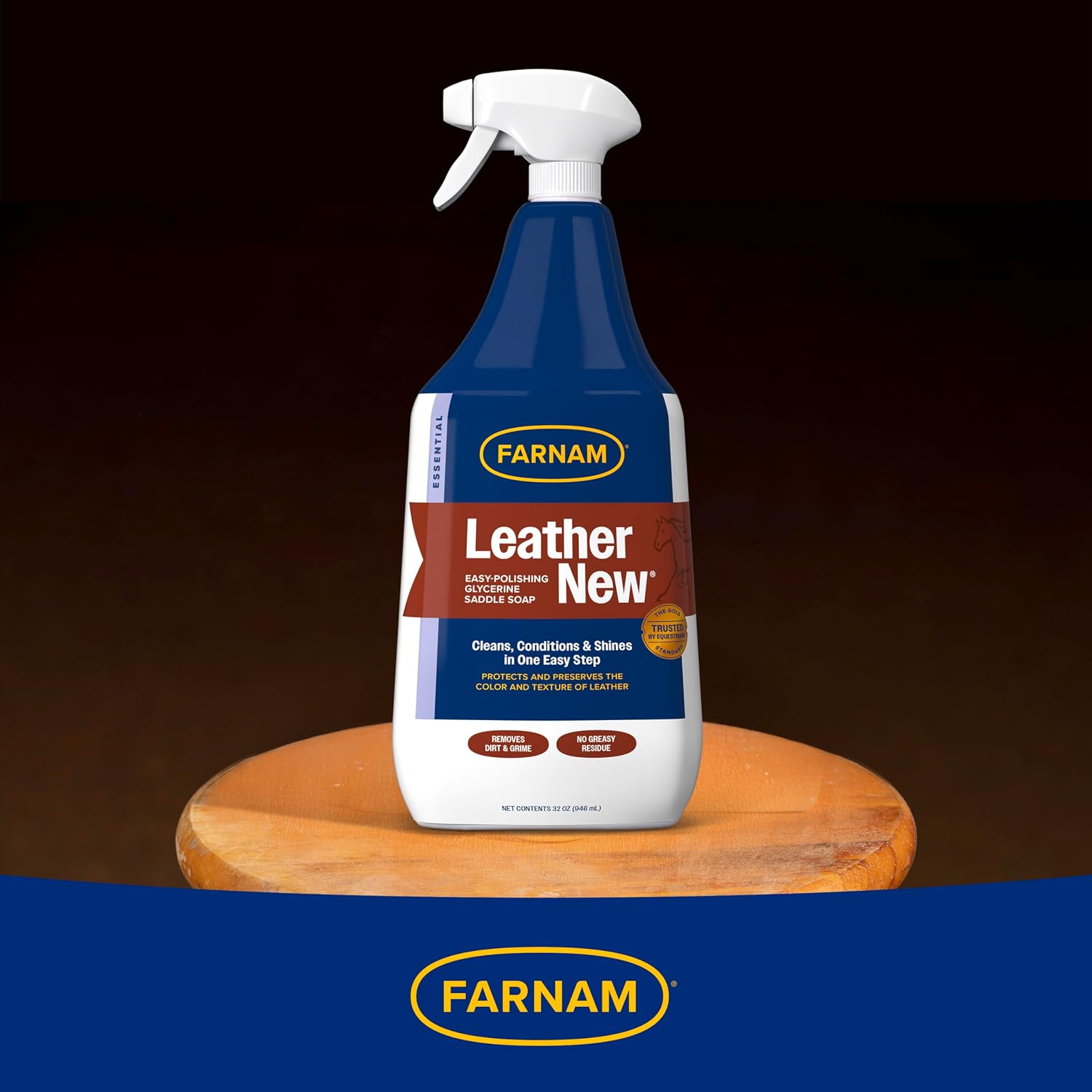Farnam Leather New Easy-Polishing Glycerine Saddle & Leather Cleaner, 32 oz | Conditions Saddles and Leather Tack, Moisturizing, and Protects Against Moisture