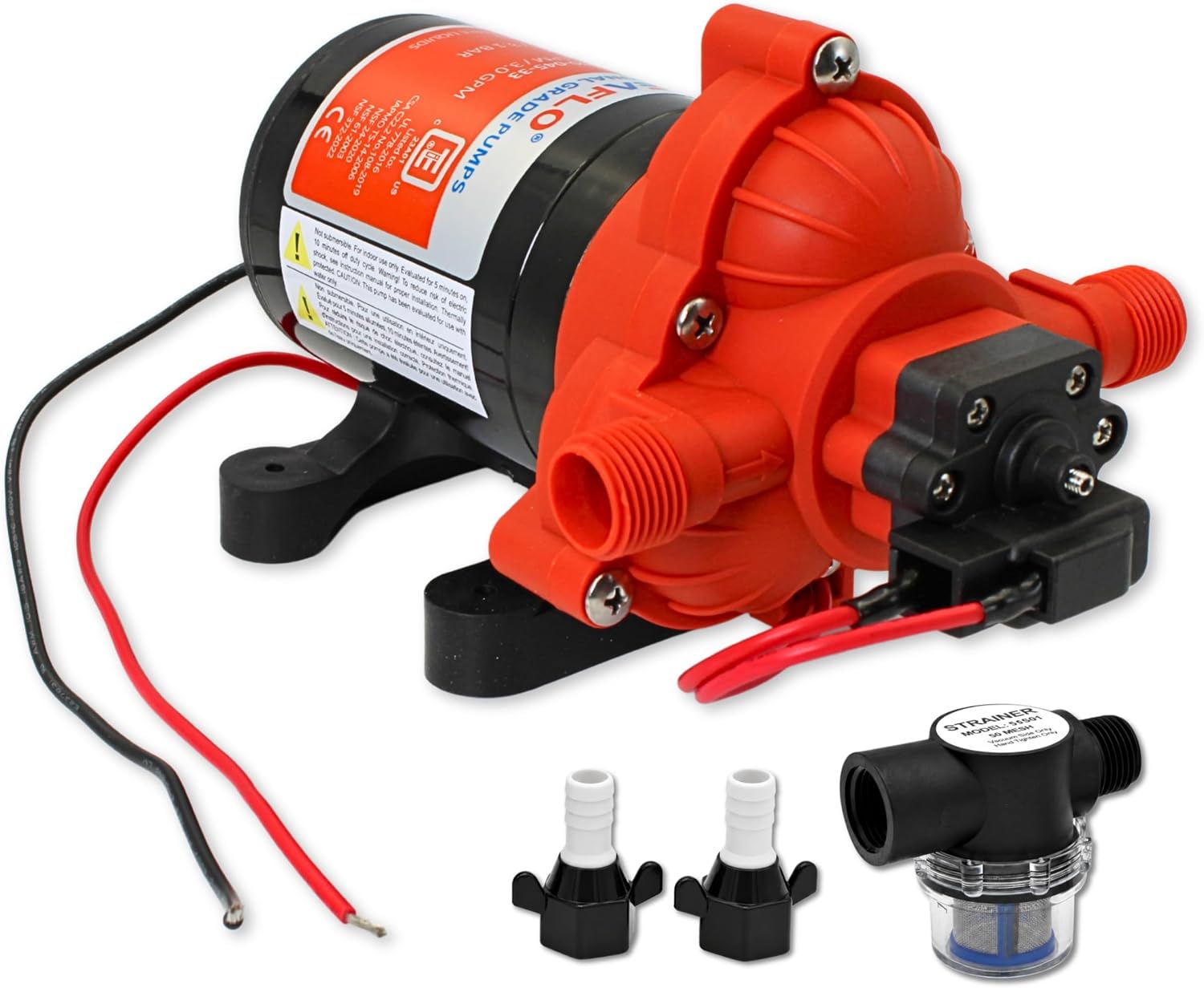 SEAFLO 55 Series 12V RV Water Pump 5.5 GPM 60 PSI Diaphragm Pump Heavy Duty Pressure Switch Built In Bypass Self Priming Quiet High Flow RV Marine Off Grid Freshwater System 4-Year Warranty
