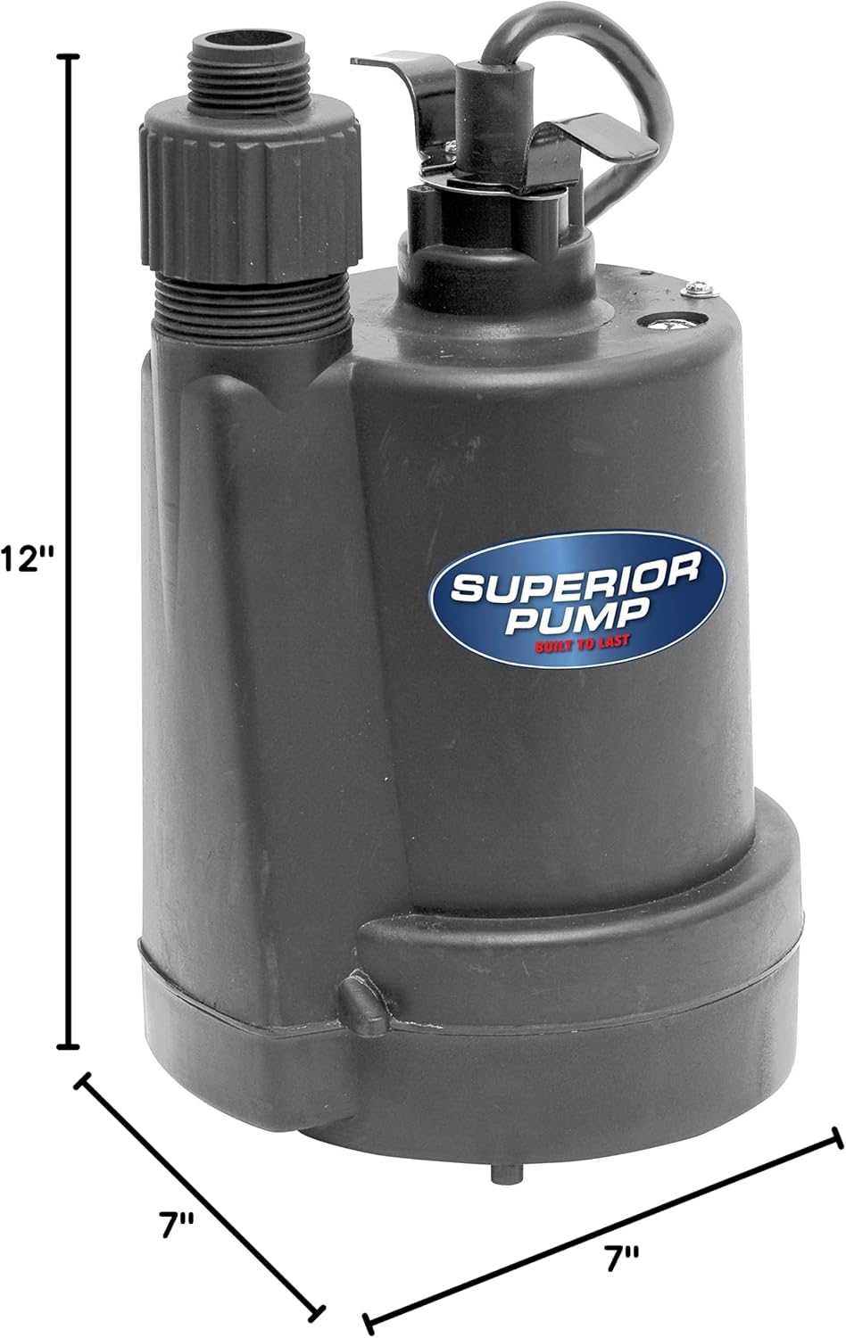 Superior Pump 91570 3300GPH Thermoplastic Submersible Utility Pump with 10-Foot Cord, 1/2 HP