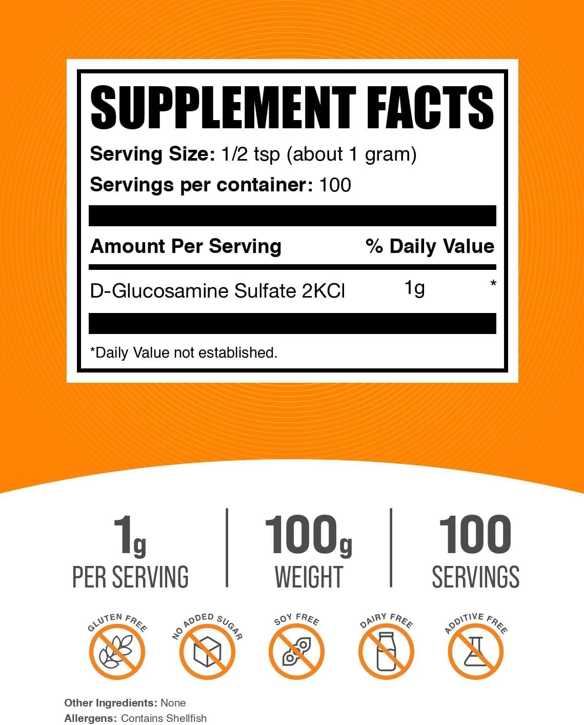 BulkSupplements.com Glucosamine Sulfate Powder - Glucosamine Supplement, Joint Support Supplement - Gluten Free, 1g per Serving, 1kg (2.2 lbs) (Pack of 1)