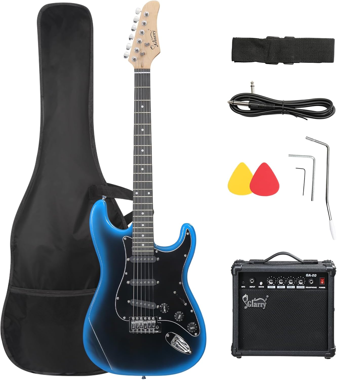 GLARRY Full Size Electric Guitar for Music Lover Beginner with 20W Amp and Accessories Pack Guitar Bag (DARK BLUE, 39" Right Handed)