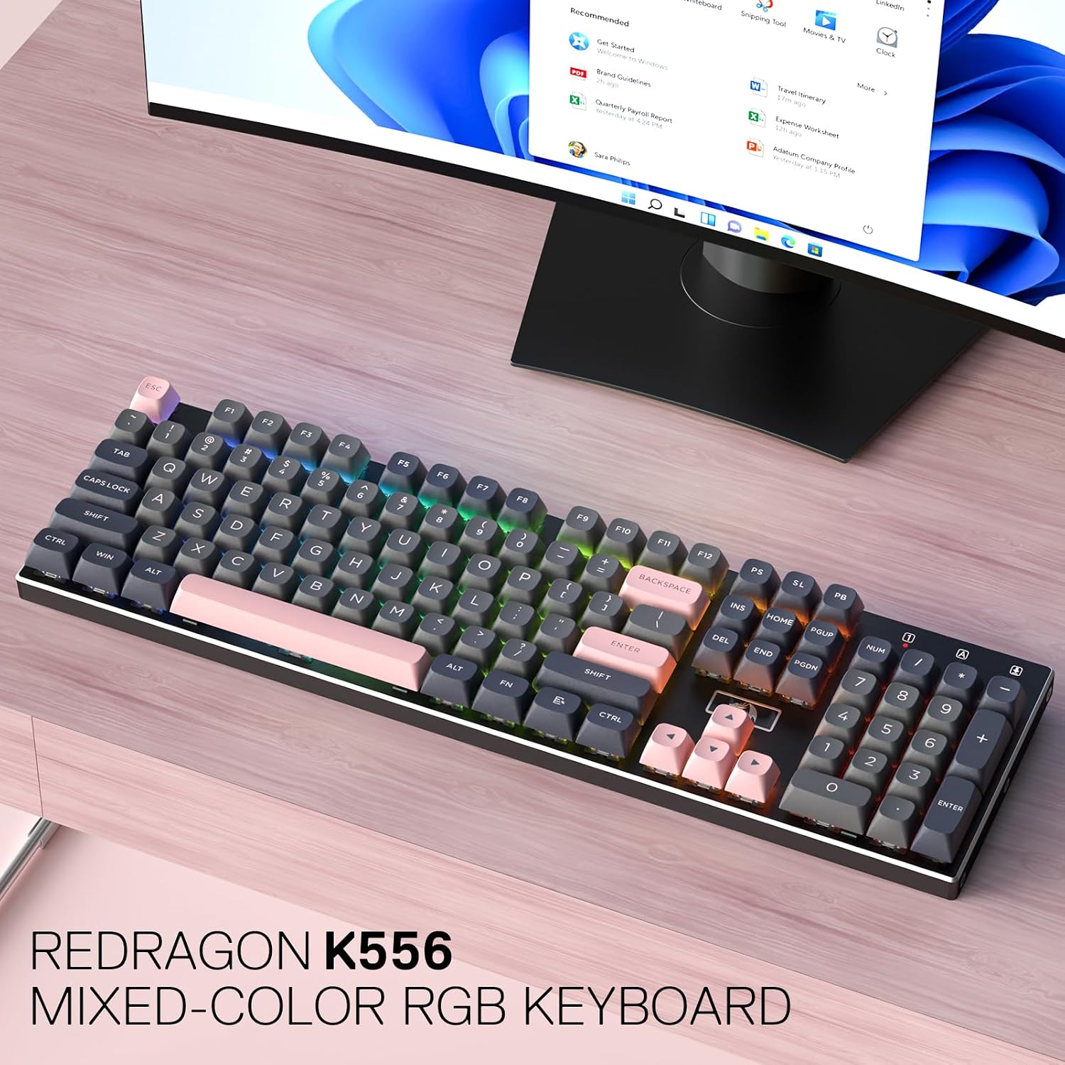 Redragon K556 Wired RGB Mechanical Gaming Keyboard, 104-Key Aluminum Board | Rock-Solid Metal Build, 20 Backlits Immersive ESports Vibe, Hot-swap Comfortable Tactile Brown Switch for Long-Time Typing