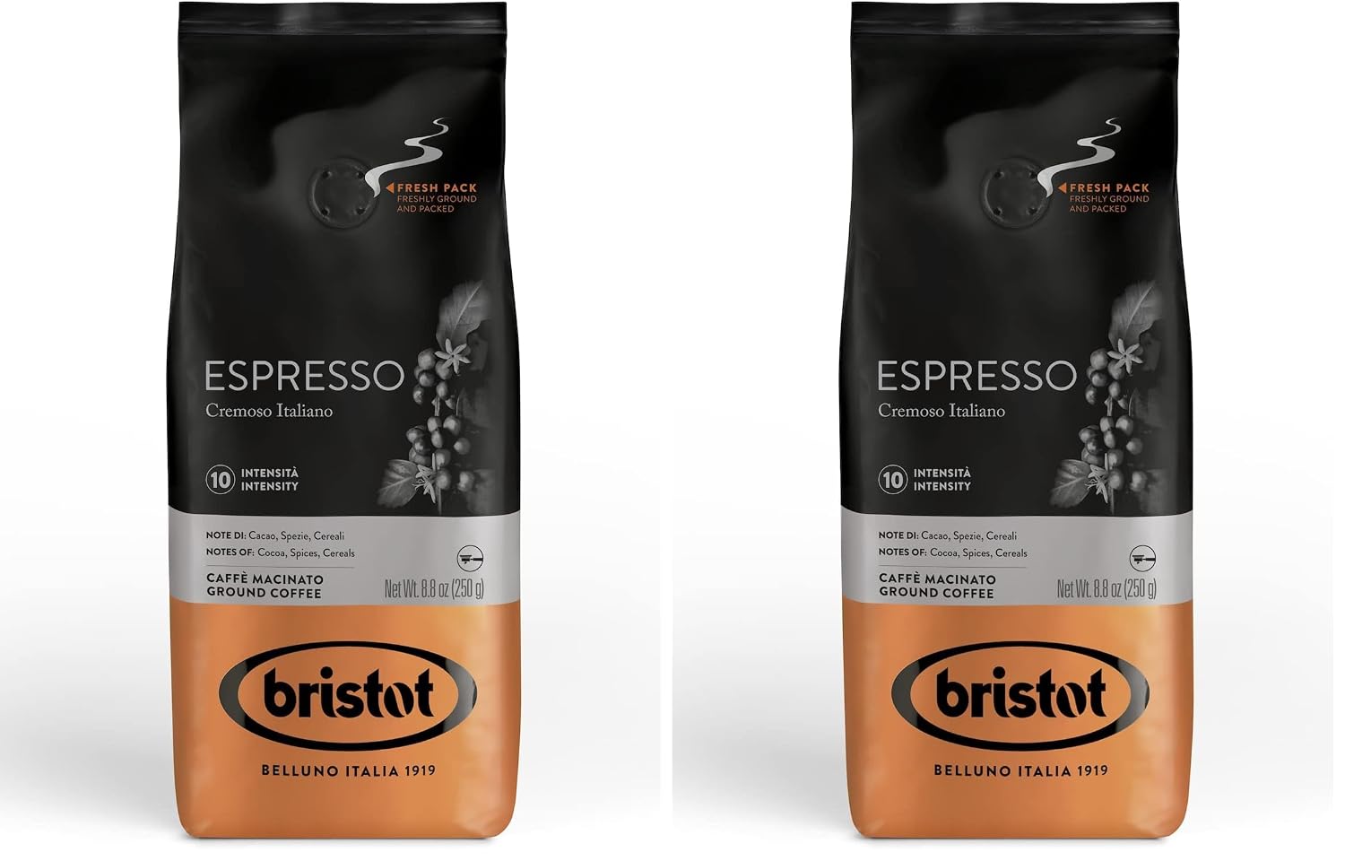 Bristot Espresso Cremoso Italiano Ground Coffee – Medium Roast, Rich & Smooth – 8.8oz (250g) Bag – Italian Ground Espresso for Home Machines