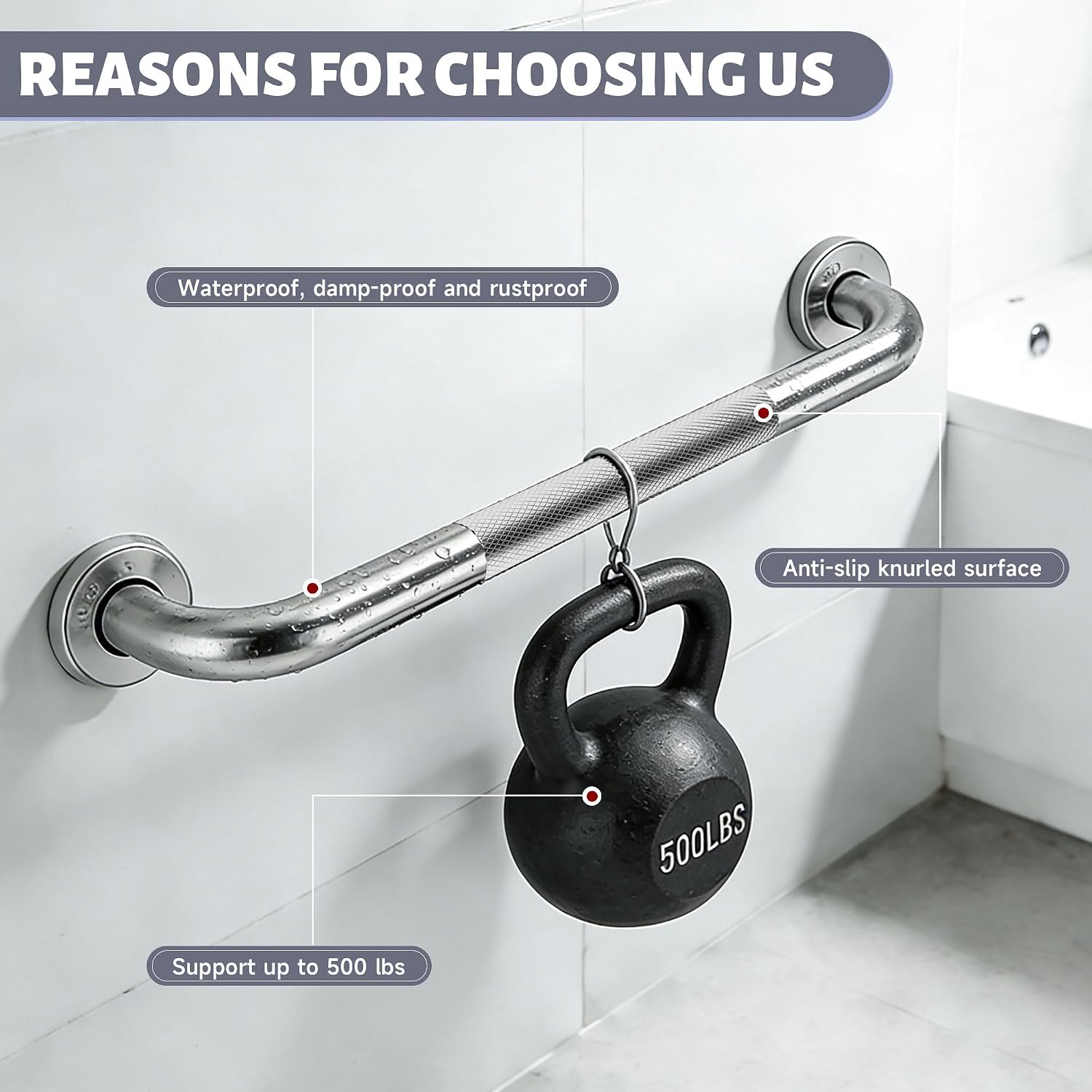 12 Inch Shower Grab Bar 1.25" Dia,Brushed Nickel Anti Slip Bathroom Grab Bar, 304 Stainless Steel Knurled Handicap Grab Bars, Safety Support Handrail,Bath Shower Handle for Elderly Injury Senior