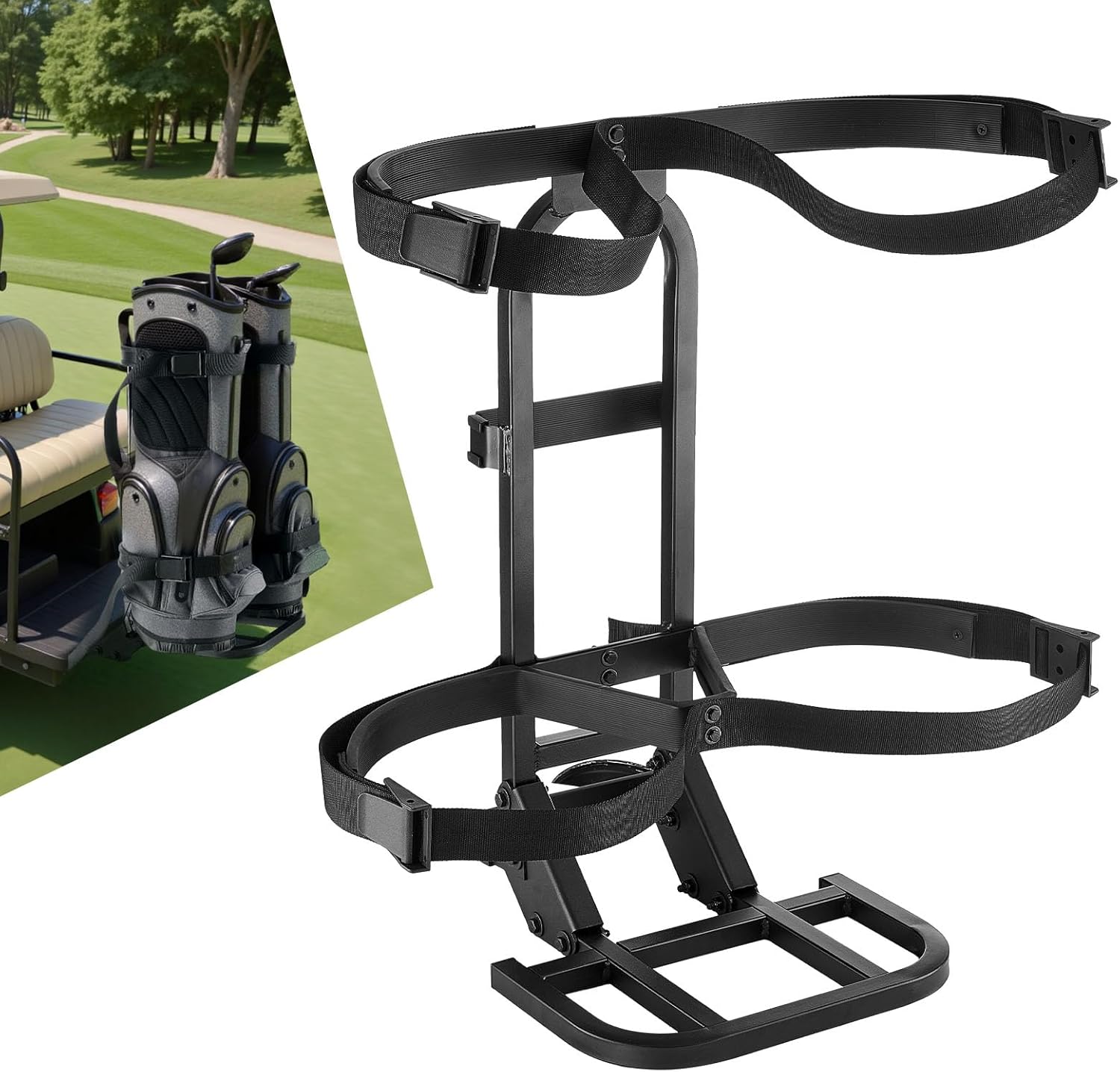 VEVOR Golf Cart Bag Holder, Compatible with Yamaha, EZGO, Club Car Rear Seat Grab Bar, Most Golf Carts, Space-Saving Carbon Steel Bag Holder Bracket
