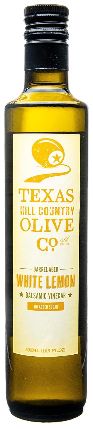 White Lemon Balsamic Vinegar - Gourmet Barrel Aged Infused Balsamic Vinegar - Great for Dressing Dipping Glazing - No Artificial Flavors or Added Sugar - Made in Texas (8.5 oz)