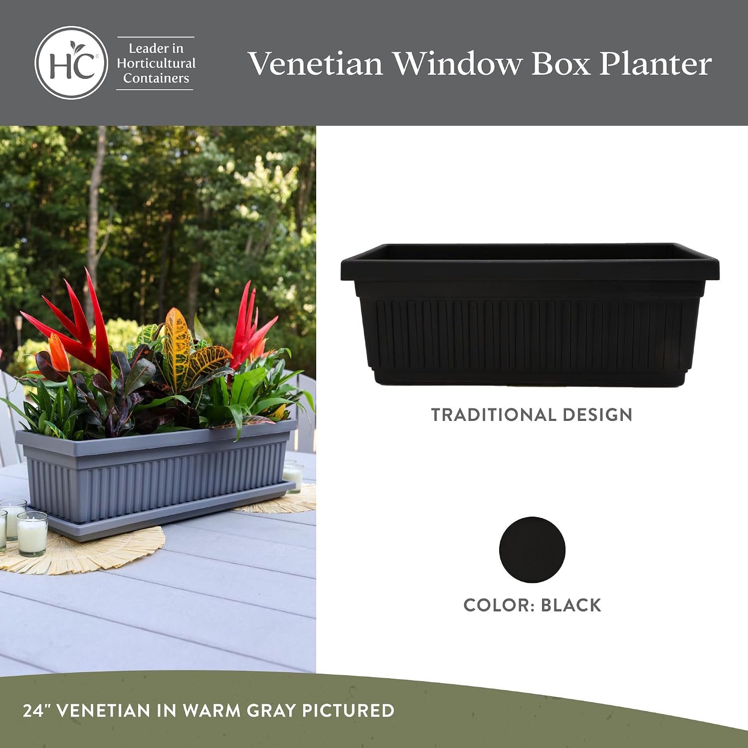The HC Companies Venetian Window Planter Box w/Drain Plug - Long Planter Box for Windowsills, Balconies & More - Plastic Rectangular Outdoor Planters for Herbs & Flowers (18" Clay, Pack of 1)