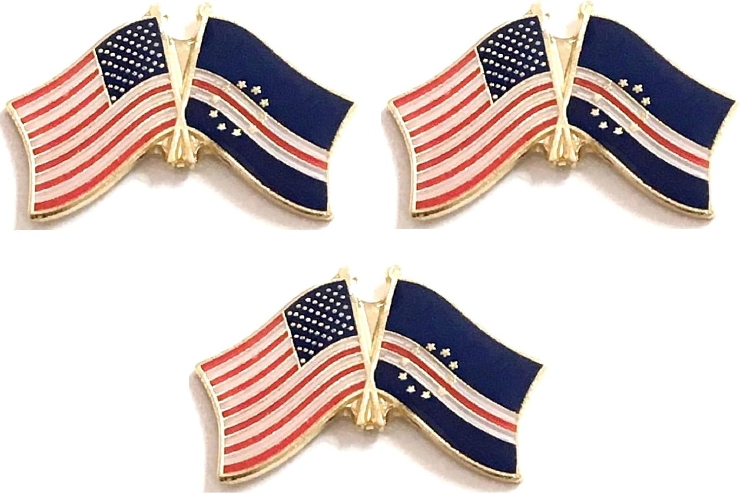 3 National Country Flag Crossed Enamel Flag Pins Pack of 3 Friendship Double Flags