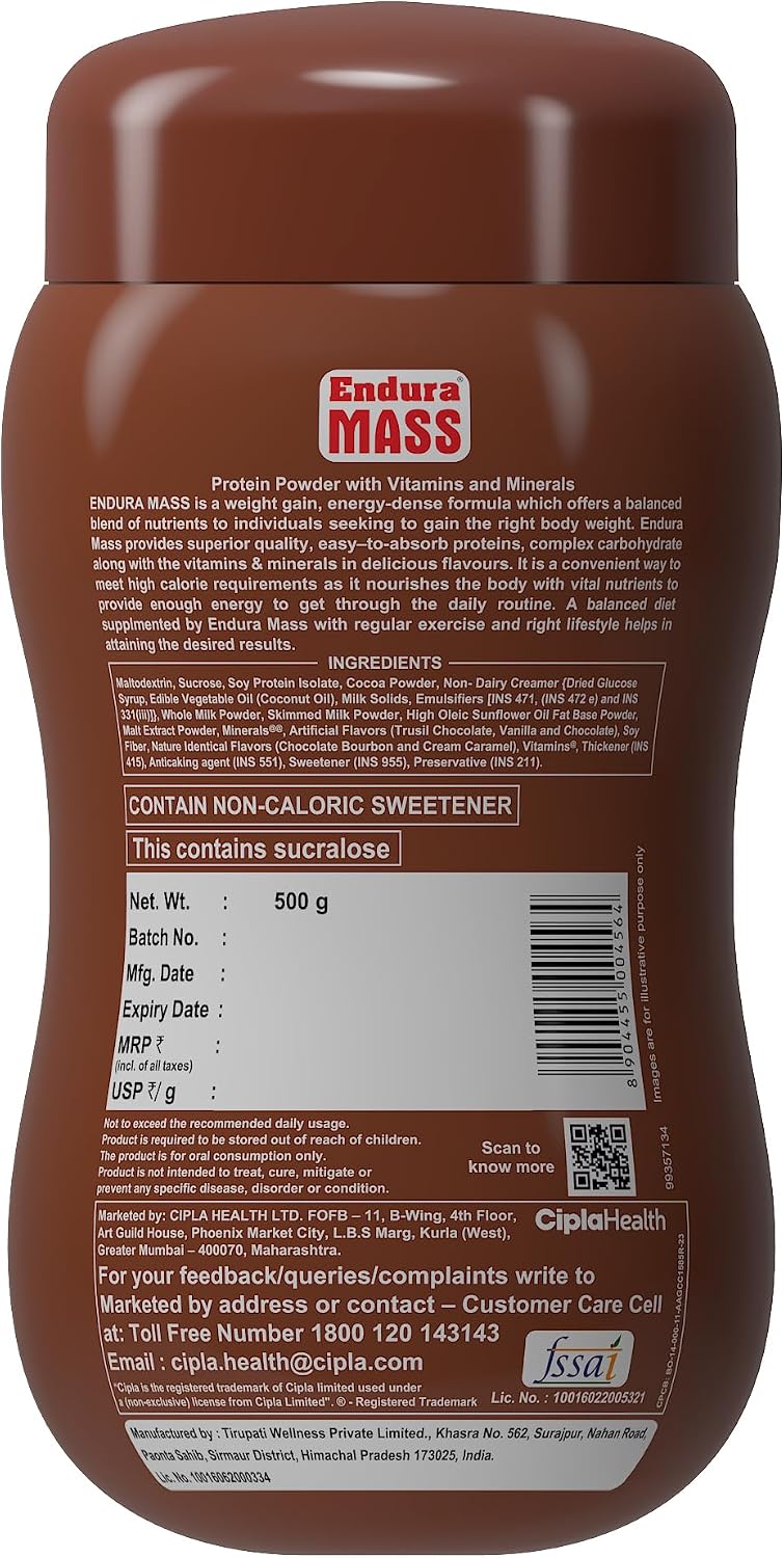 Endura Mass Weight Gainer 500gms- Chocolate Flavour