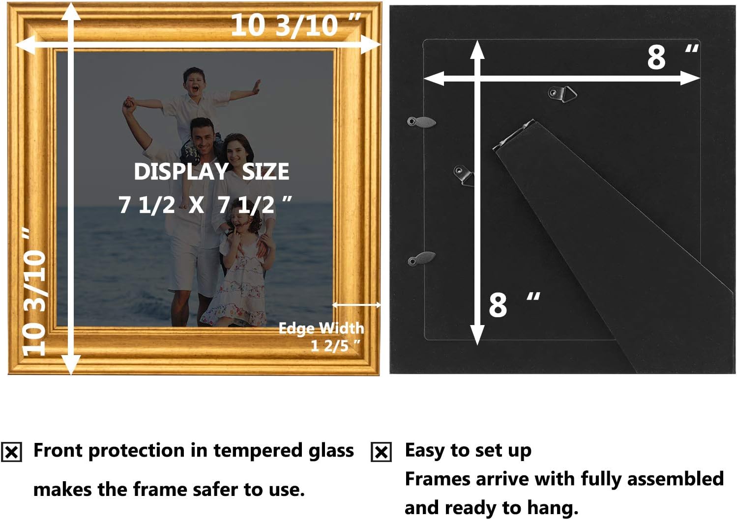 LaVie Home 8x8 Picture Frames (1 Pack, Gold) Square Photo Frame Set with High Definition Glass for Wall Mount & Table Top Display
