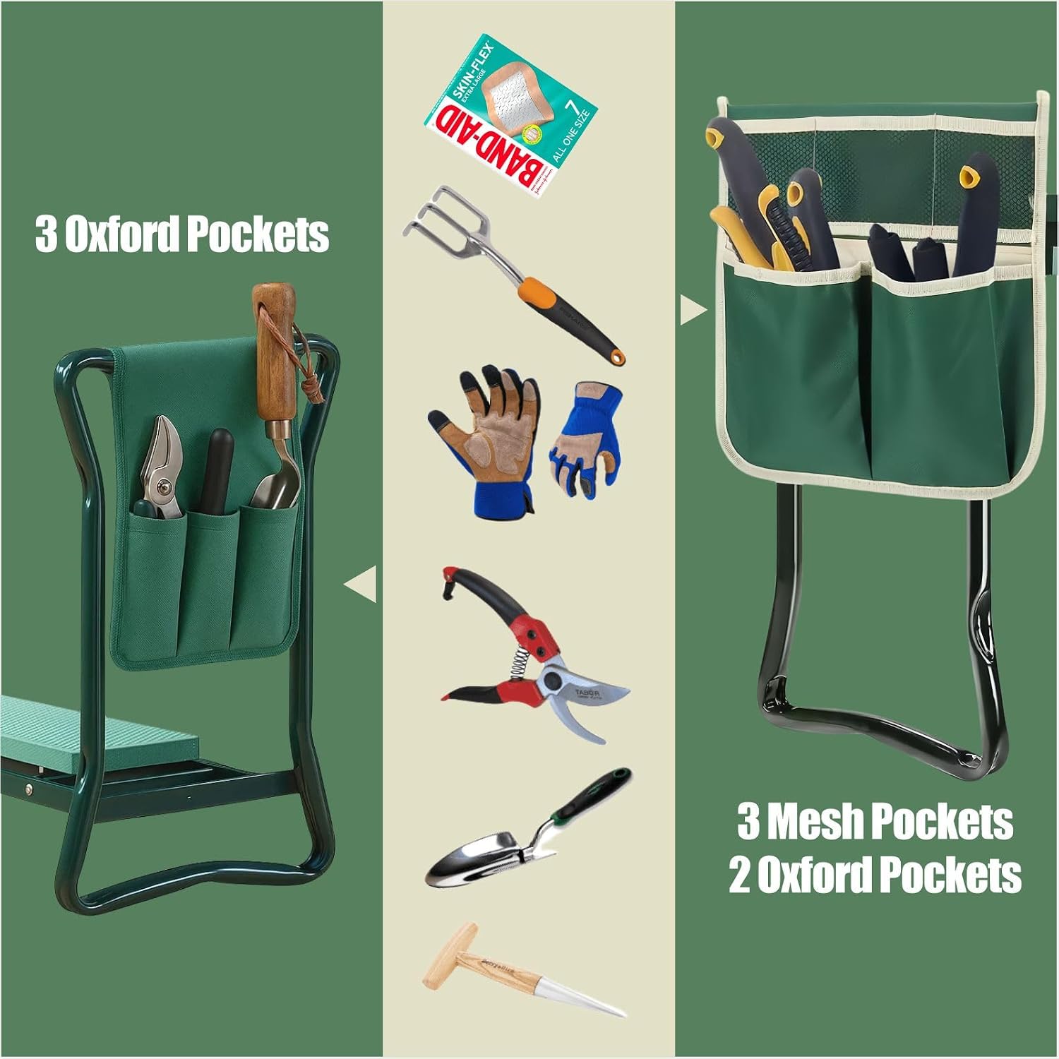COCO Garden Pouches for Kneeler - 2 Pack Outdoor Gardening Stool Pouch, Workseat Storage Tote Hanging Organizer, Heavy-Duty 600D Oxford Cloth Tool Bag