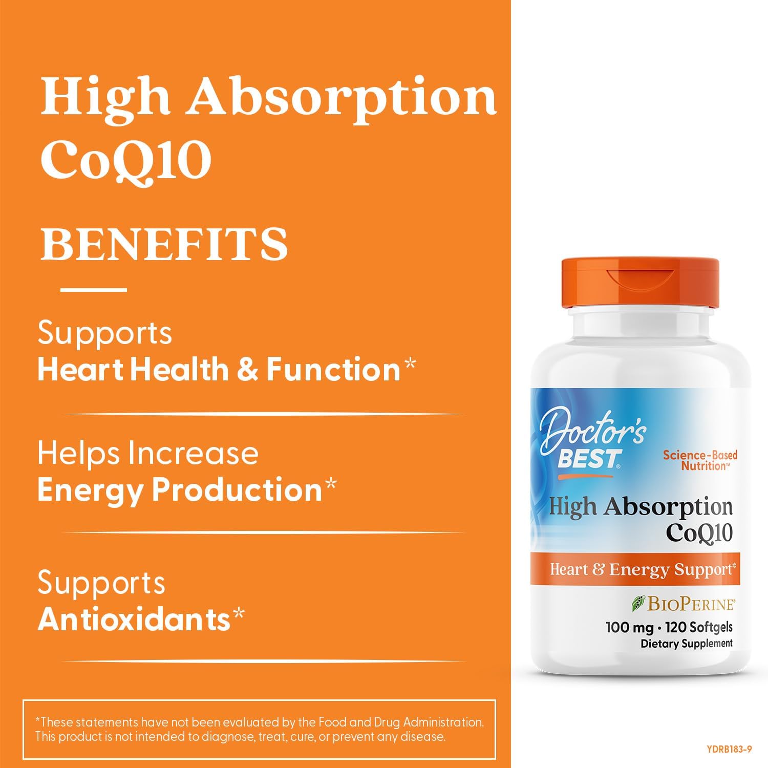 Doctor's Best High Absorption CoQ10 with BioPerine, Gluten Free Naturally Fermented, Heart Health & Energy Production, 100 mg, 60 SoFtgels