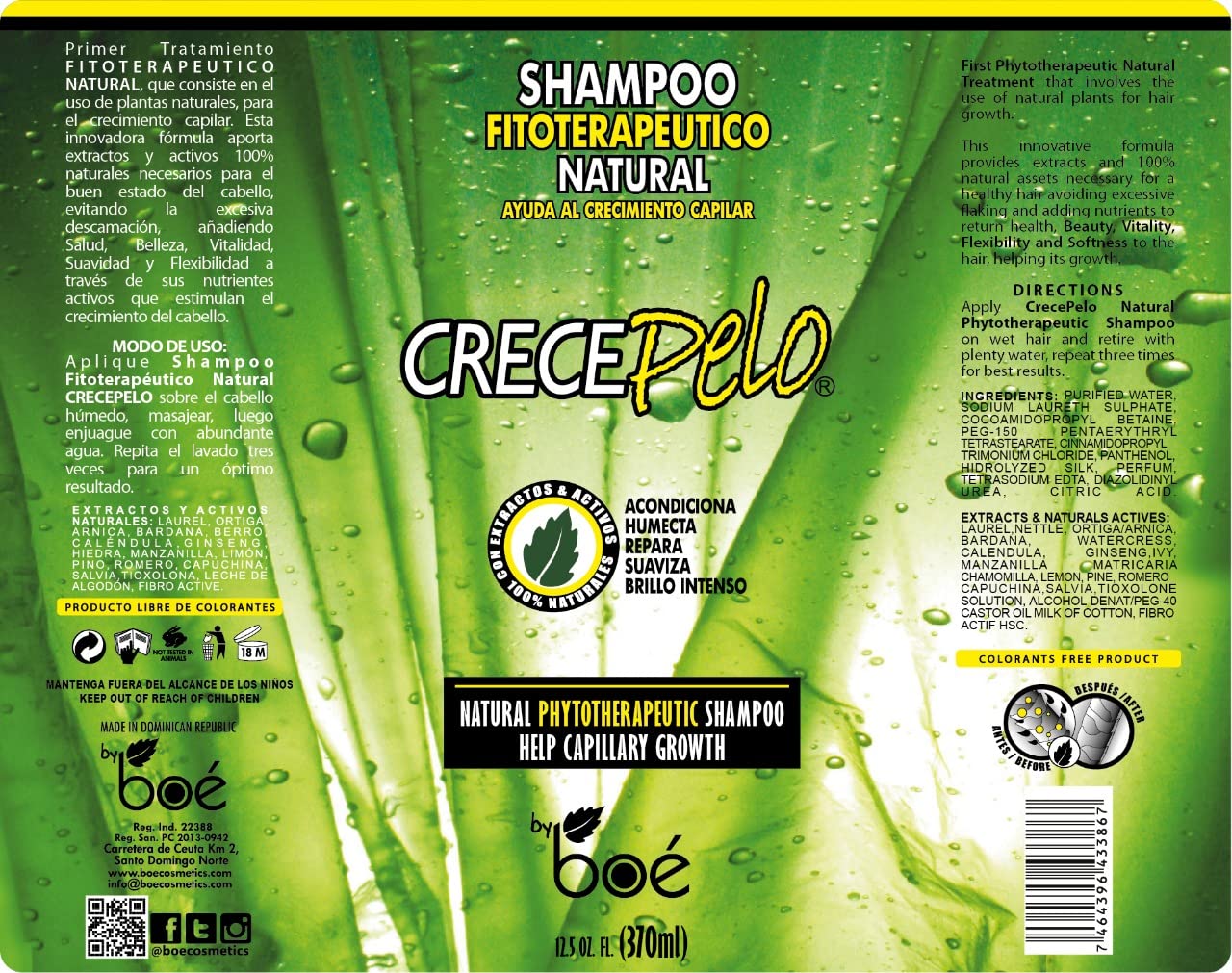 Crece Pelo Natural Hair Growth Duo – Phytotherapeutic Shampoo & Rinse Combo Set – Boosts Growth