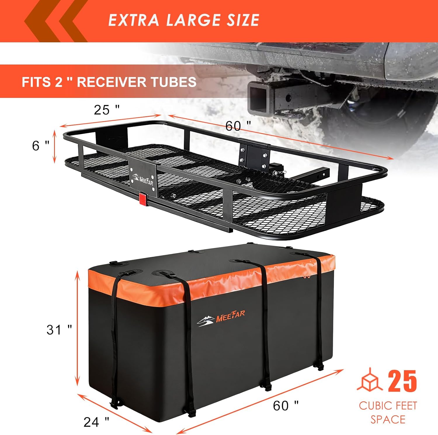 Roof Rack Rooftop Cargo Carrier Basket 65"*39"*6"+Waterproof Bag 20 Cu.Ft. | Roof Basket include Cargo Net with Hooks,Ratchet Straps,Combination Lock|200 Lbs Capacity,Universal Rooftop Large Roof Rack
