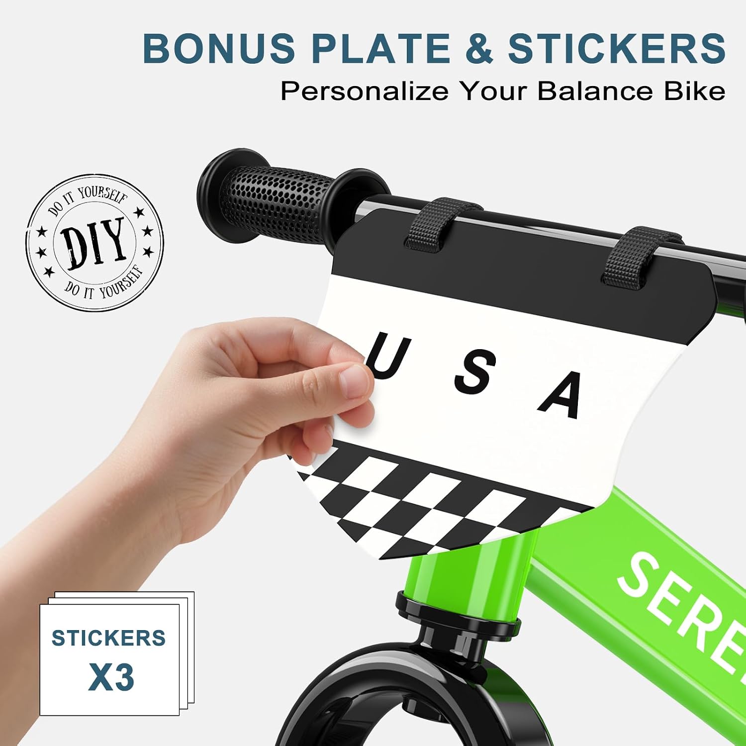 SEREED Toddler Balance Bike 2 Year Old, Gift for 2-3 Boys Girls, Adjustable | No Pedal Kids Toy Bike for 2-5 Years Old, Customize Plate with 3pcs Stickers (White)