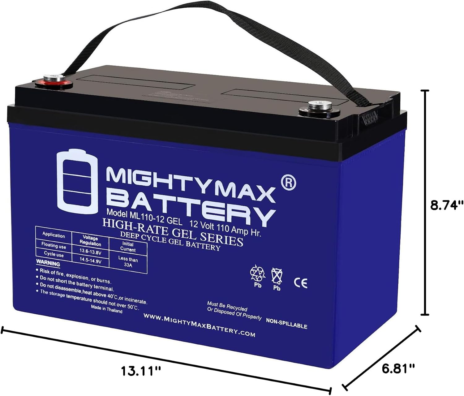 Mighty Max Battery ML55-12 GEL -12 Volt 55 AH, GEL Type, Internal Thread (INT) Terminal, Rechargeable SLA AGM Battery