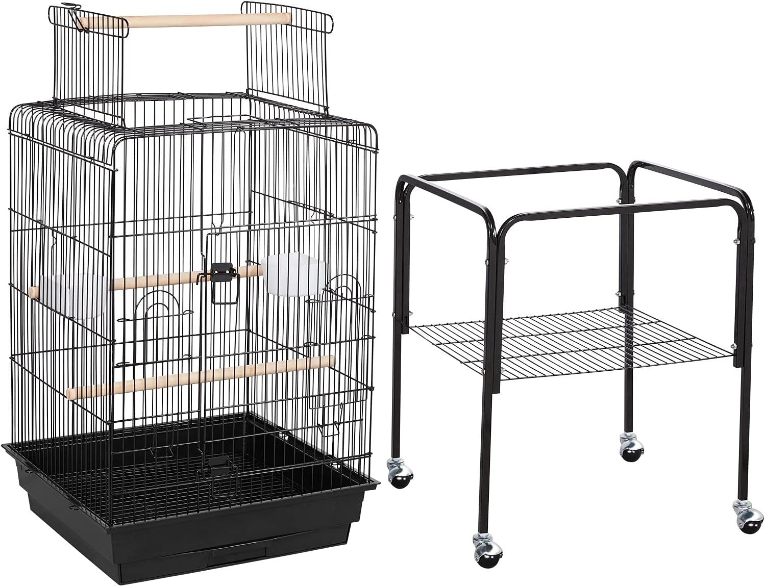 Yaheetech Medium Parakeet Bird Cage for Small Birds Sun Parakeets Green Cheek Cockatiels Conures with Wooden Perches&Rolling Stand, Black