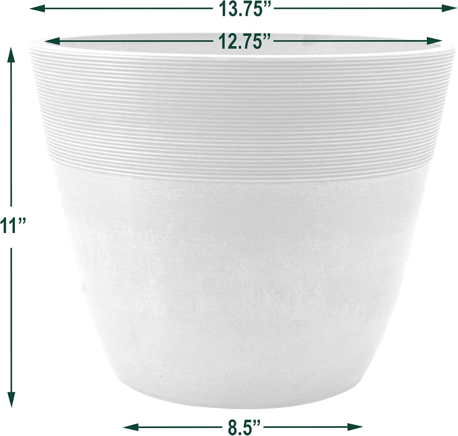 PSW Pot Collection 12-inch Plastic/Stone/Wood Composite Large Ribbed Planter – No Drainage Hole (Drillable), Indoor/Outer Garden Pot for Foliage