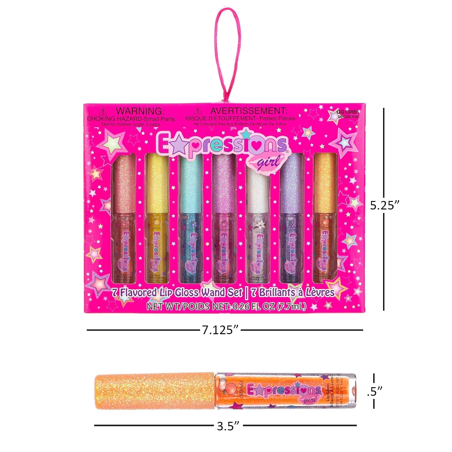 7pc Fruity Flavored Lip Gloss Set - Assorted Fruit Flavor-Great Gift | Non-Toxic Kids Makeup. Fun Shiny Lip Gloss Collection for Kids, Teens & Girls - Sweet & Glossy Lip Care