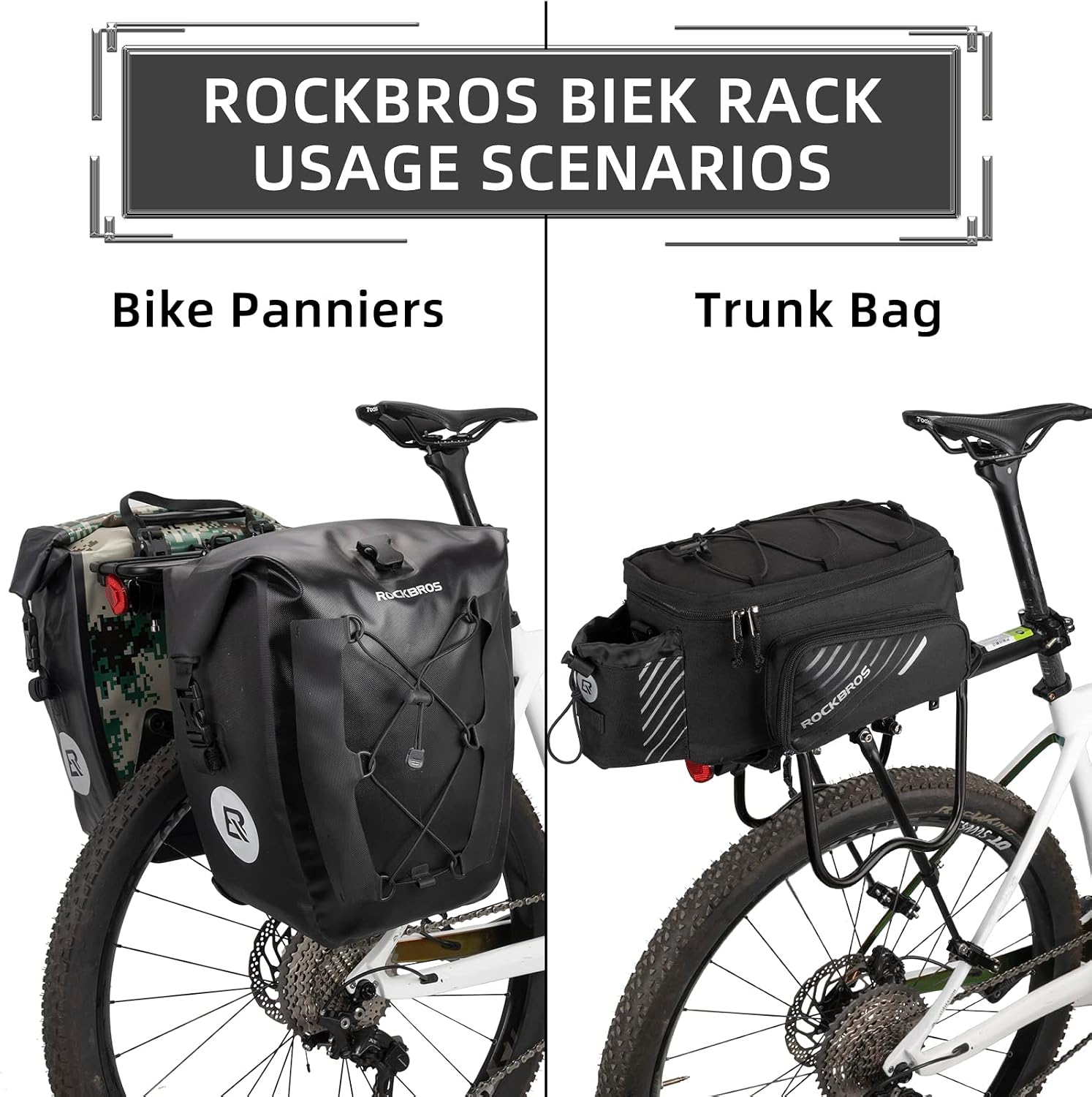 ROCKBROS Rear Bike Rack Quick Release Bike Cargo Rack for Luggage Commuting | Easy to install,heavy duty steel,red reflector,side protection,quick release system,rear back pannier rack with intructions