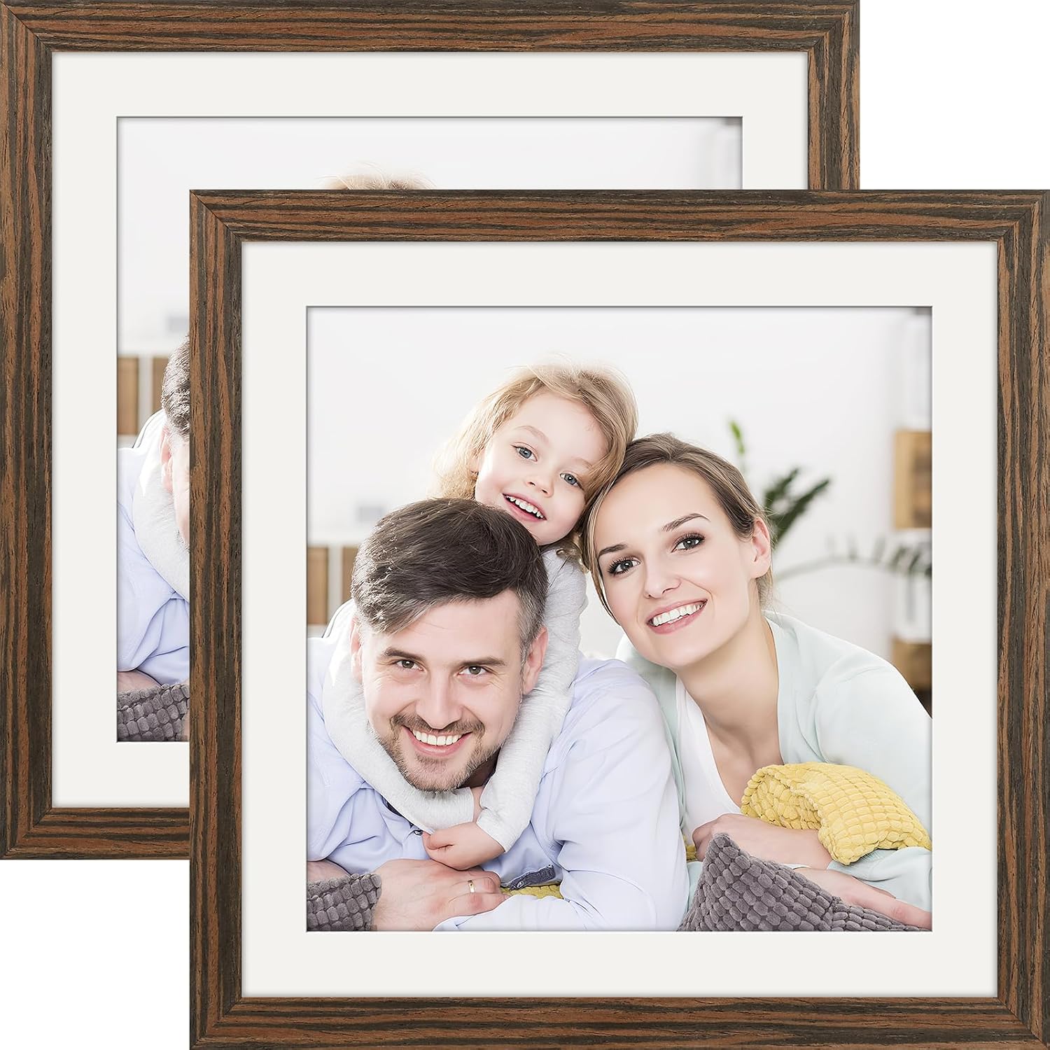 Picture Frames 8x8 2 Pack Made of Solid Wood Black for Wall Mounting and Tabletop Display