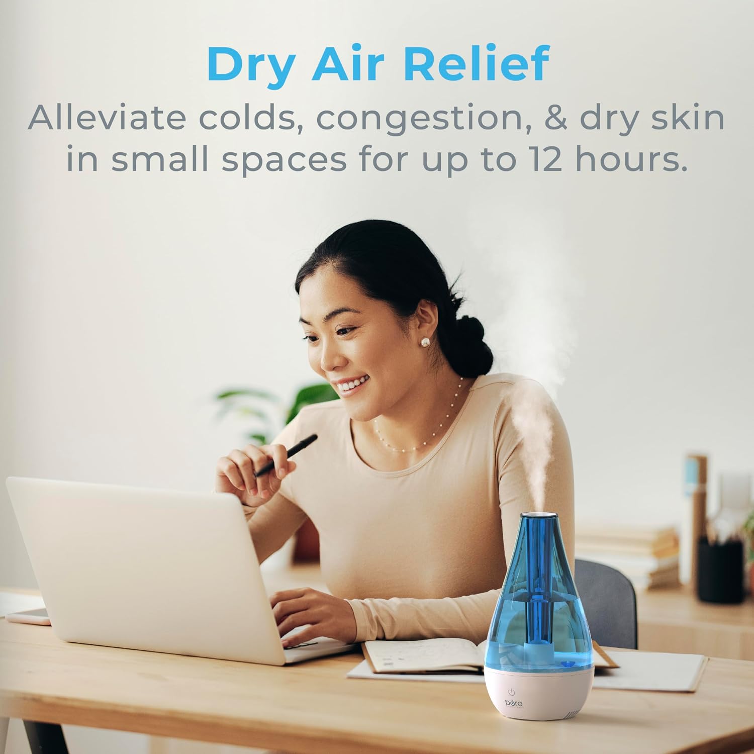 Pure Enrichment MistAire Ultrasonic Cool Mist Humidifier - Quiet Air Humidifier for Bedroom, Nursery, Office, & Indoor Plants - Lasts Up To 25 Hours