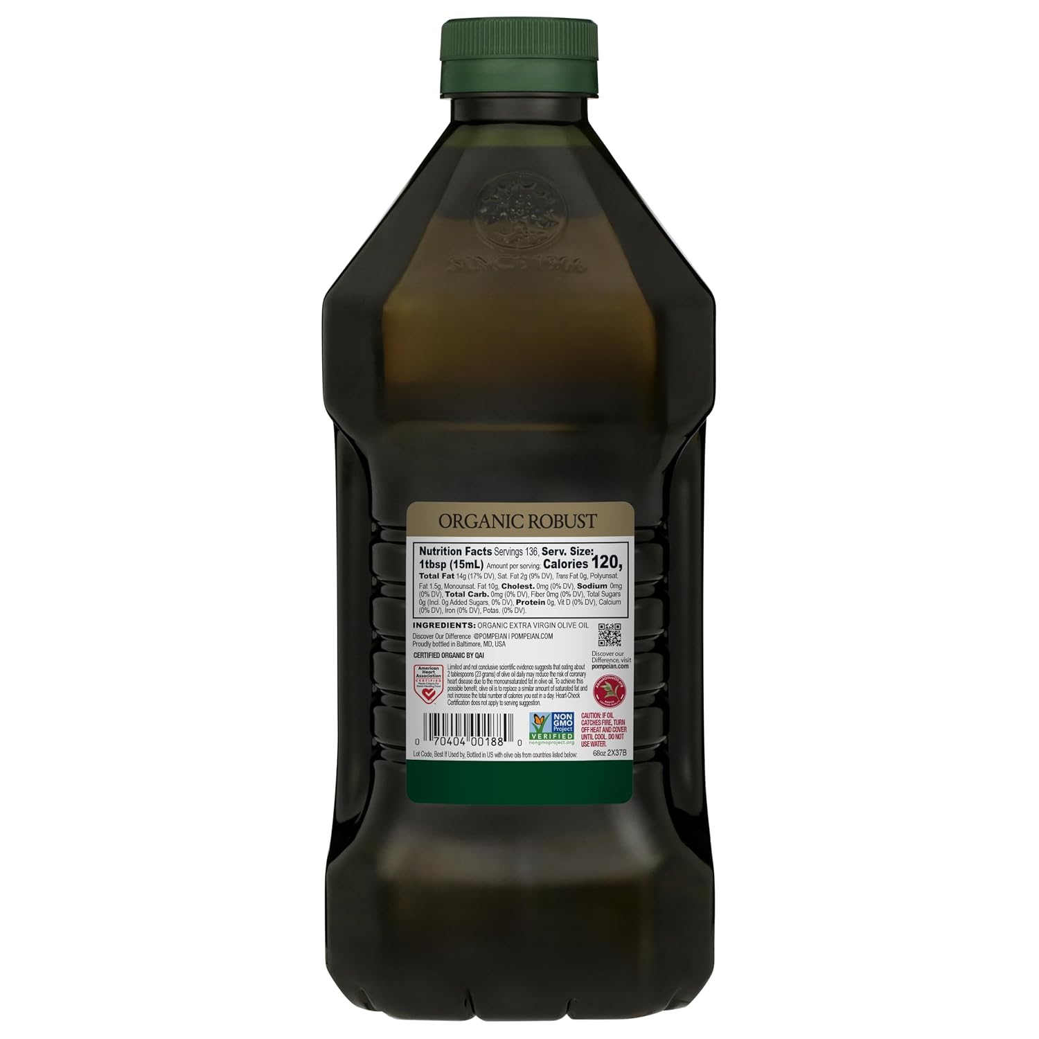 Pompeian Robust Organic Extra Virgin Olive Oil - 16 fl oz | First Cold Pressed Olive Oil for Cooking - Full-Bodied Taste for Dressings and Marinades