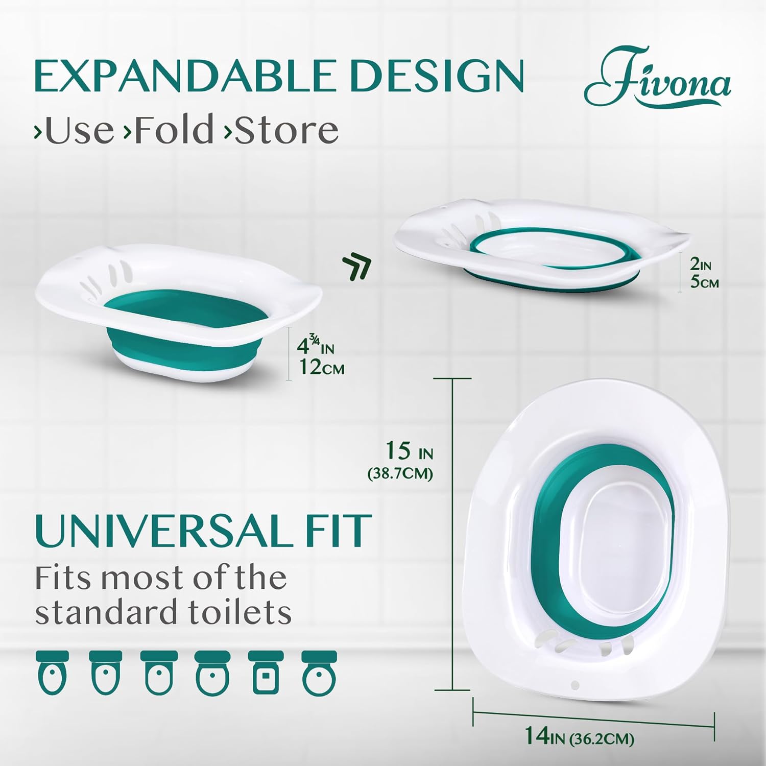 Fivona Sitz Bath for Toilet Seat Postpartum and Hemorrhoids Care - Yoni Steam Seat - Foldable Basin for Epsom Salt Soak - Portable Bidet BPA Free