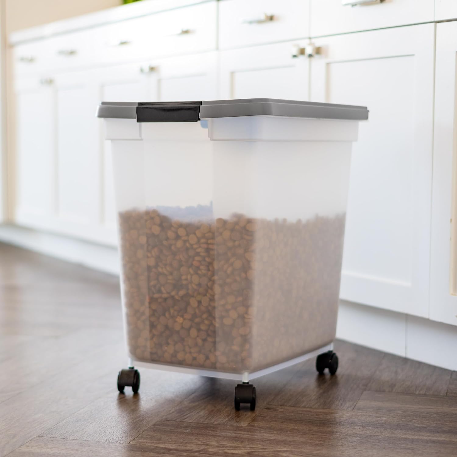 IRIS USA Dog Food Storage Container, Up to 25 lbs, Black, Made in USA | Wheels for Mobility, Airtight Seal, BPA-Free, Best for Bird Seed, Cat food, Cat Litter, Chicken Feed, Pellets