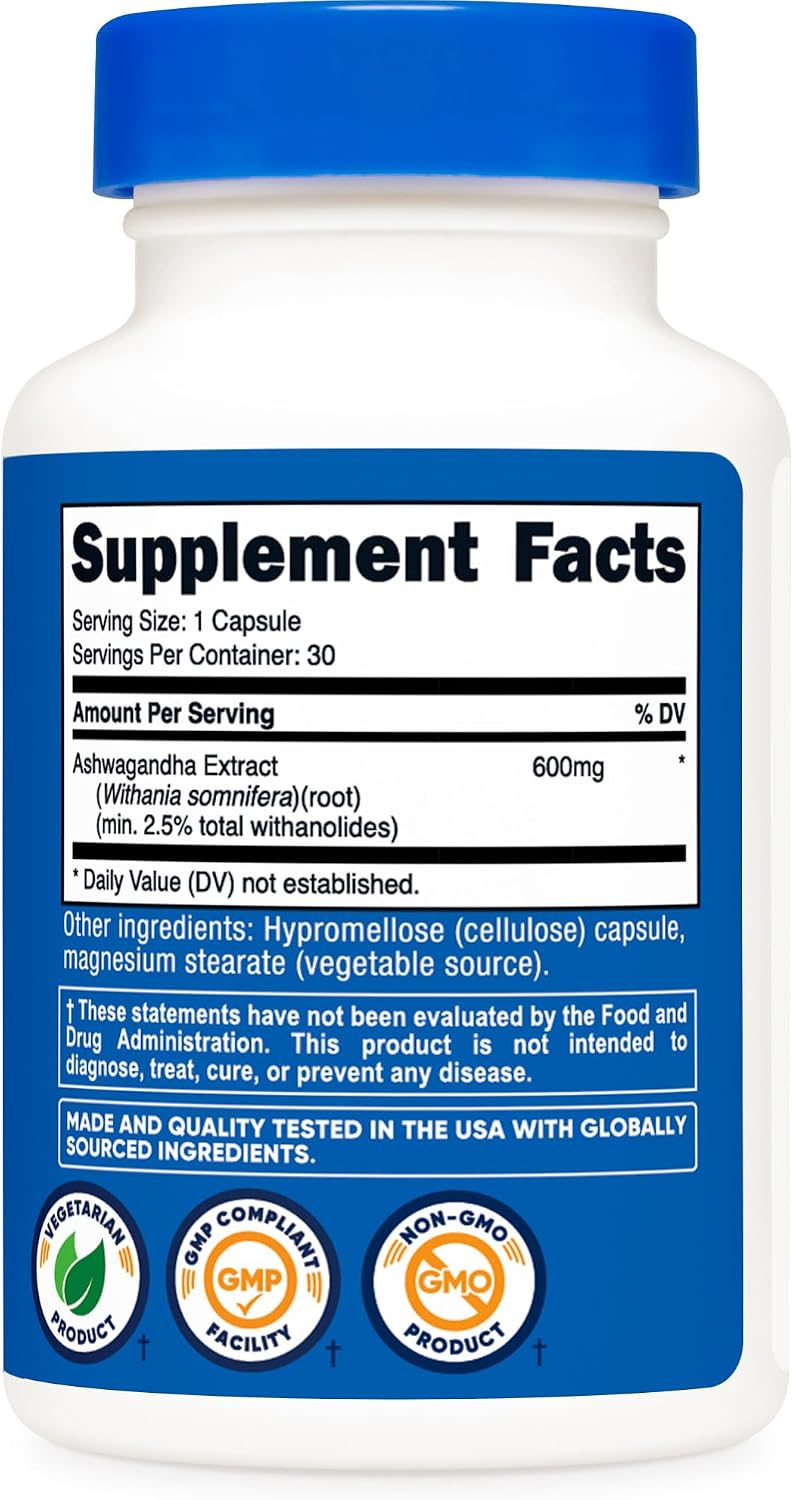 Nutricost Ashwagandha Herbal Supplement 600mg, 120 Capsules, Gluten-Free | Vegetarian, GMO-Free, Ashwagandha Root