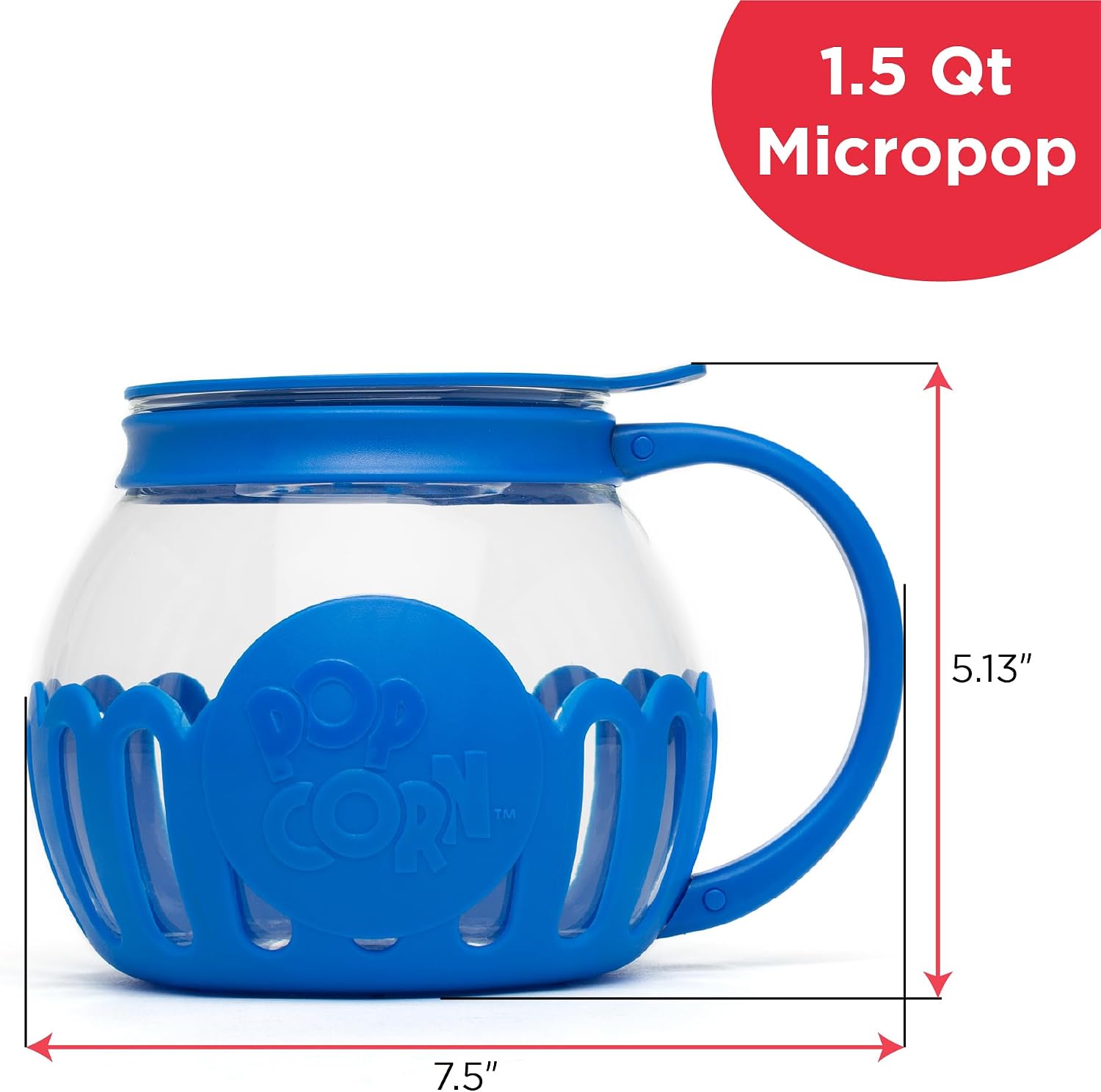 Ecolution Patented Micro-Pop Microwave Popcorn Popper with Temperature Safe Glass, 3-in-1 Lid Measures Kernels and Melts Butter, Made Without BPA, Dishwasher Safe, 3-Quart, Red