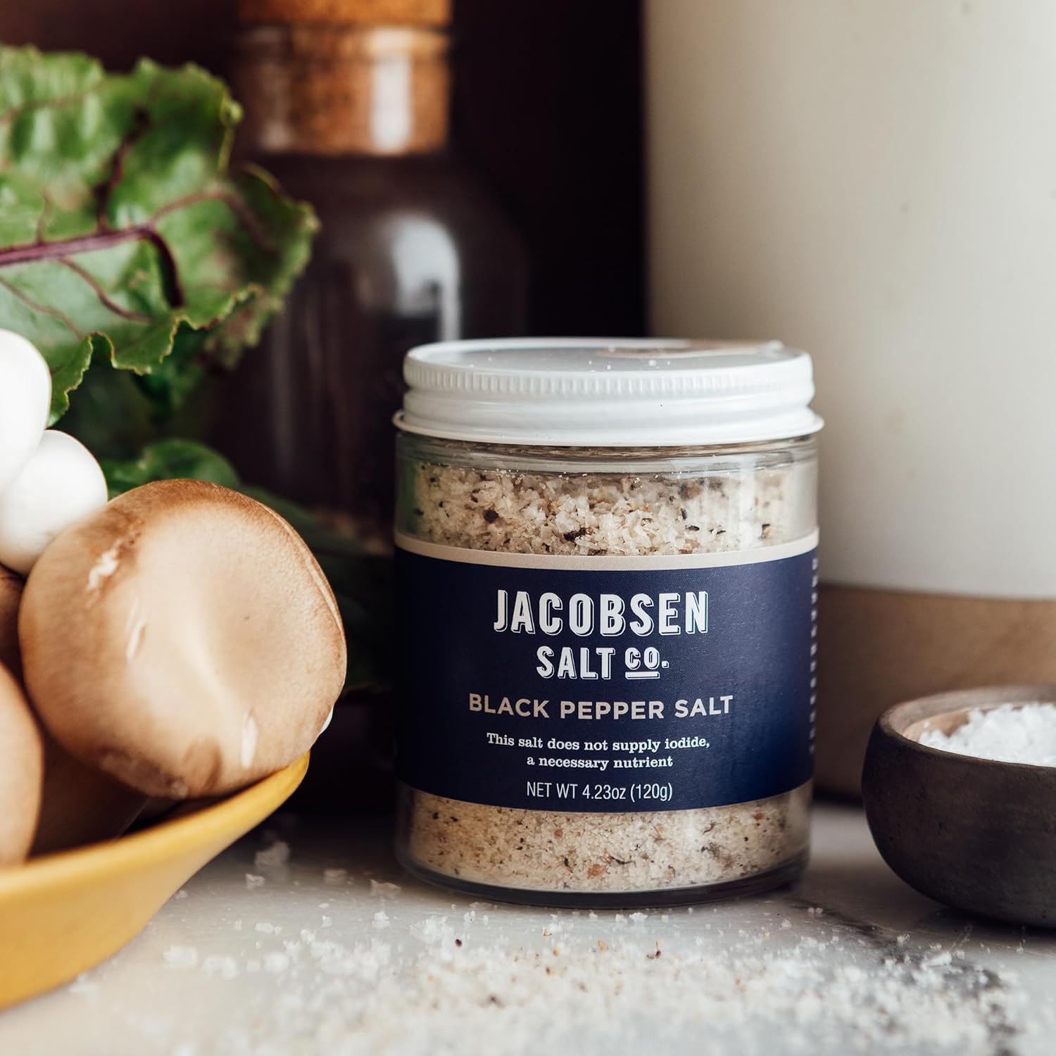 Jacobsen Salt Co. Black Garlic Salt, Kosher, Non-GMO, Umami - 2.5 Oz | Steak Seasoning, Non-Iodized, Made in USA, Sweet Umami Flavored, Kosher Sea Salt, Infused with Garlic