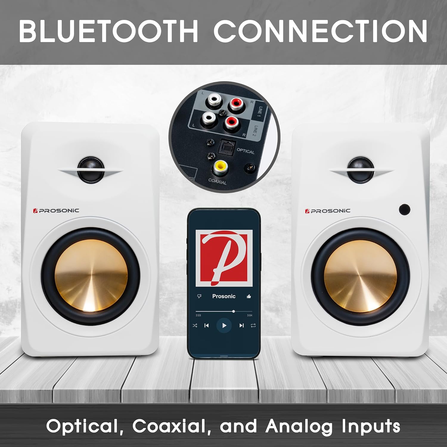 Prosonic BT30 White Bookshelf Speakers - Active Bluetooth 5.3 Powered Studio Monitors